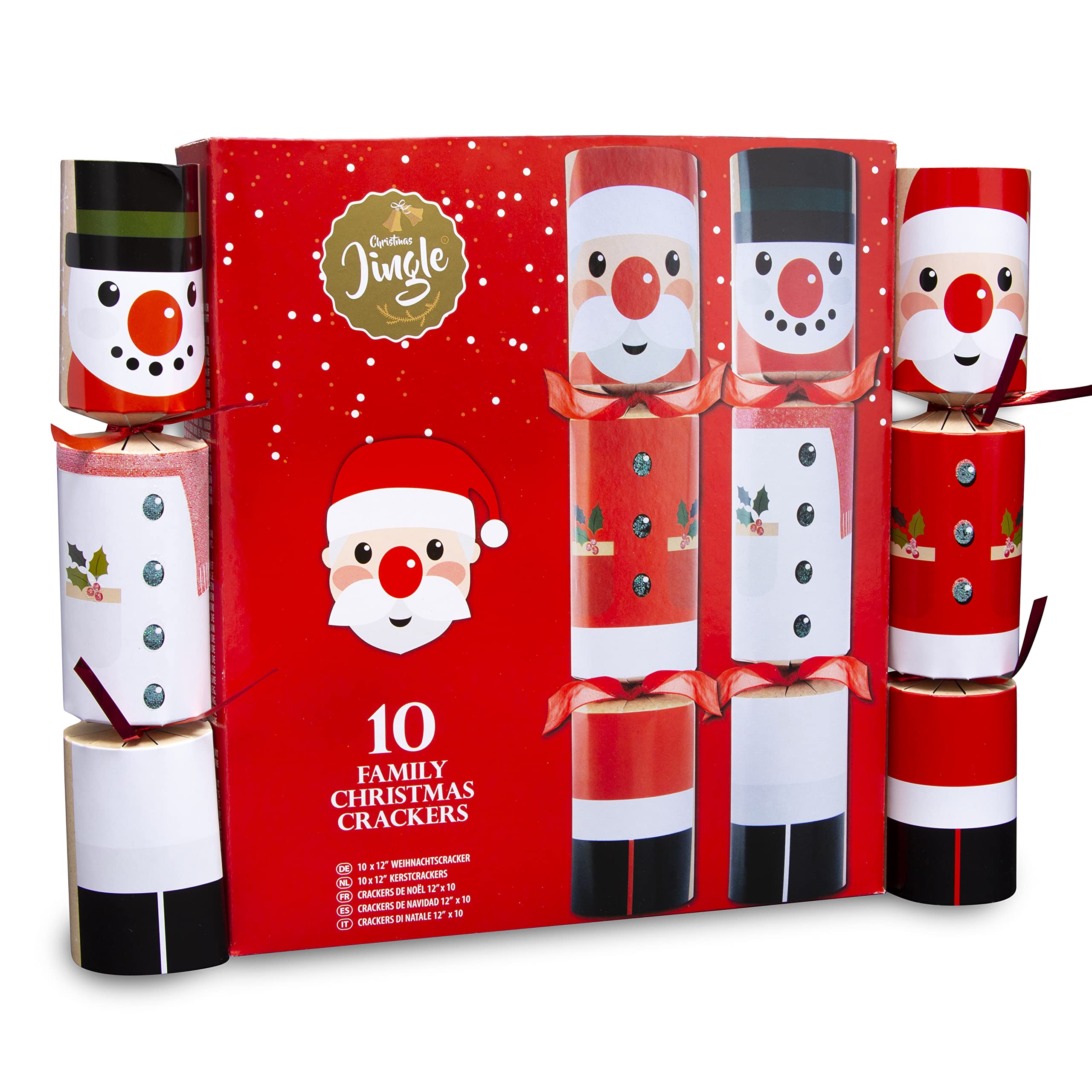 Christmas Jingle Santa / Snowman 10 X And Christmas Crackers - Christmas Party Hats And Crackers - Eco Friendly - Christmas Crackers - Party Hats - Includes Bangers Snaps - Christmas Decorations