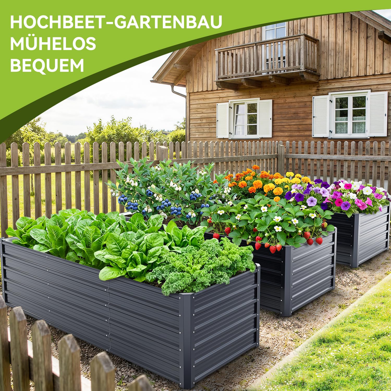Ohuhu Metall Hochbeet Pflanzenbeet 240x90x60 cm, Hochbeete für Garten aus Robustes Stahlblech, Rostgeschützt & Stabil, Ideal für Garten Gemüse Kräuter Blumen Anthrazit