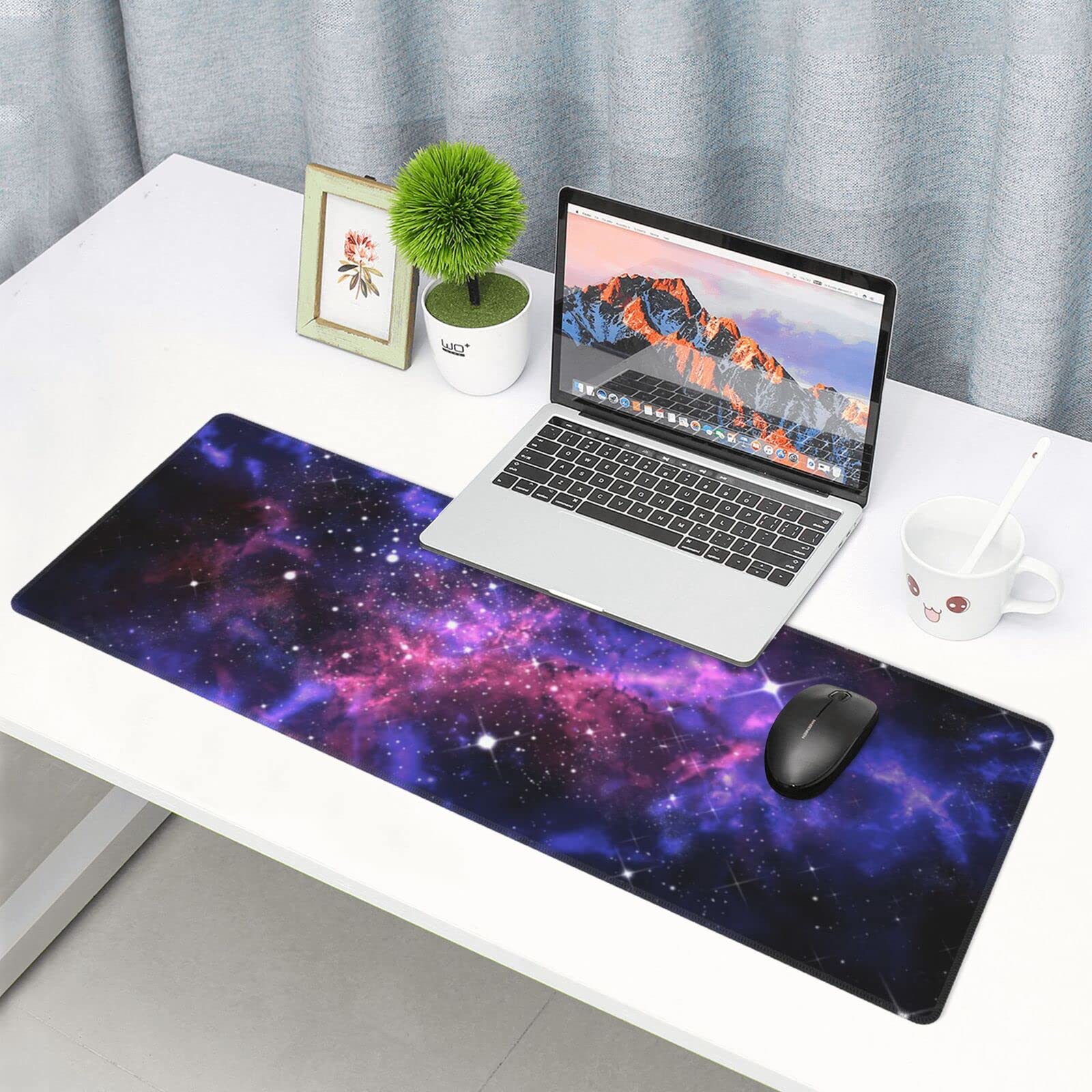 Tappetino da scrivania con costellazione dello spazio, grande Via Lattea, Galaxy Space, tappetino per mouse con base in gomma antiscivolo, bordi cuciti spessi, tappetino per mouse impermeabile, 80 x