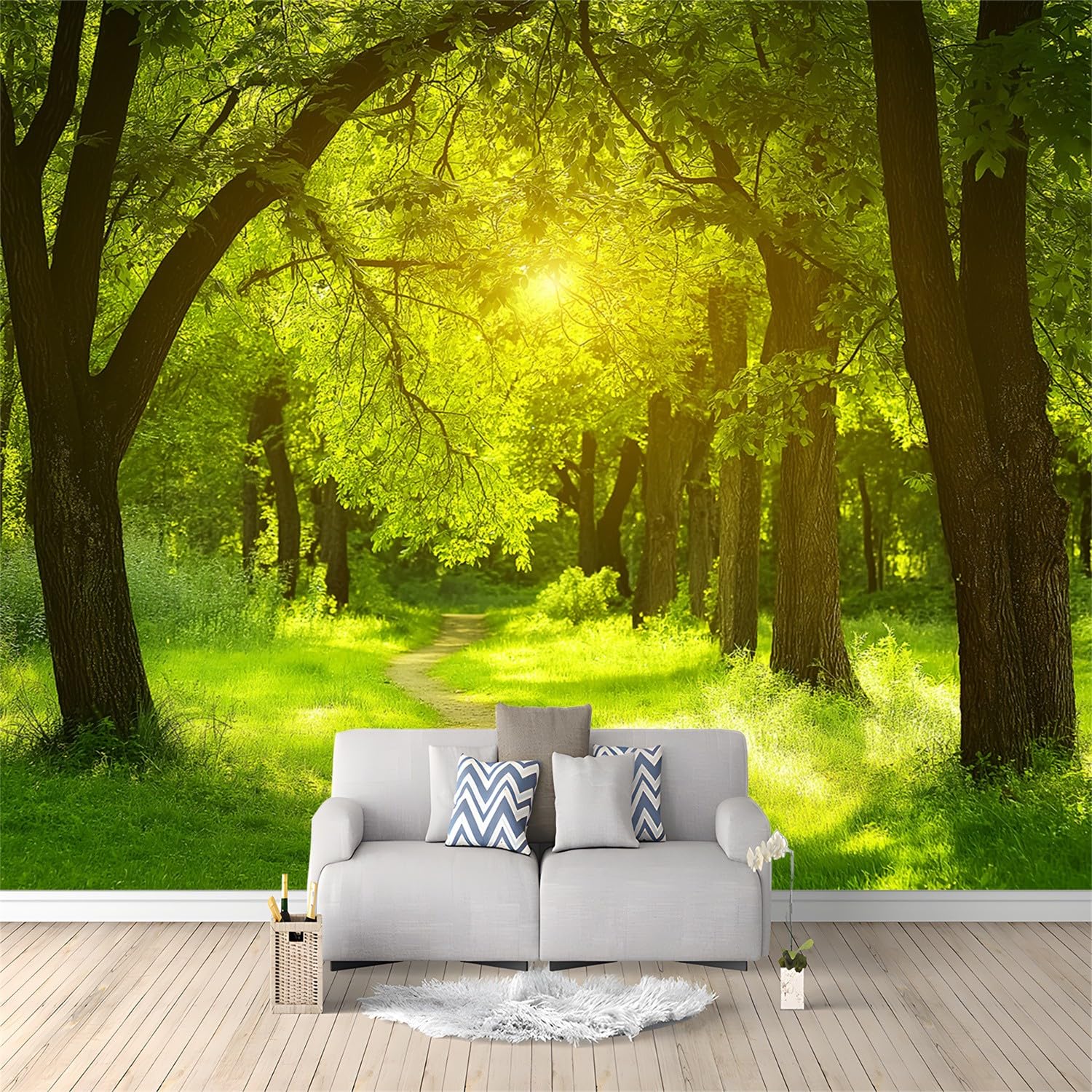 Mural Wallpaper Landscape Park Sunshine Non-Woven Art Print Wall Mural Decor Poster Picture Design Modern Living Room Kitchen Dining Room Bedroom Wall Mural Wallpaper 250 x 175 cm Green Yellow