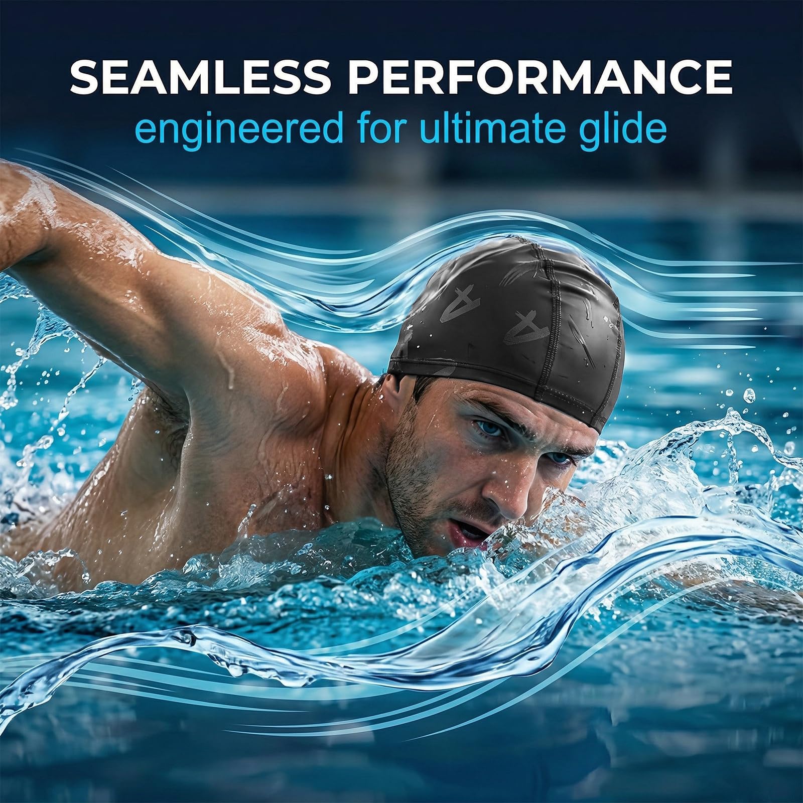 1 Unidad Gorro De Baño Para Adultos, Tejido Pu Flexible, Estampado Con La Letra A, Elástico Cómodo, Para Natación Unisex Hombre/Mujer, Duradero