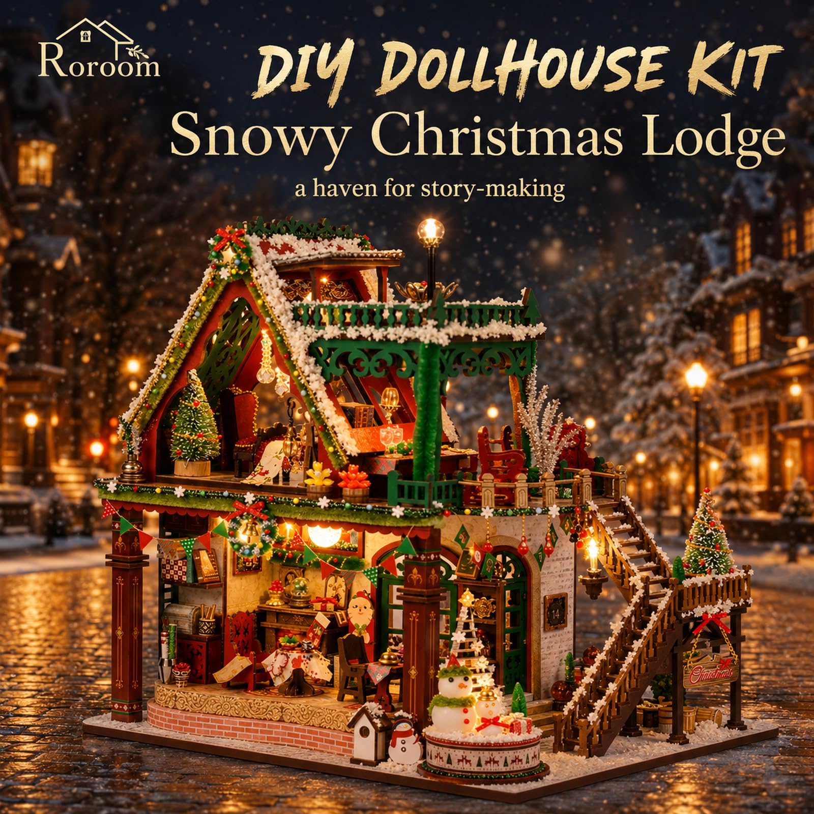 Roroom Kit fai da te in miniatura, kit per casa delle bambole innevata di