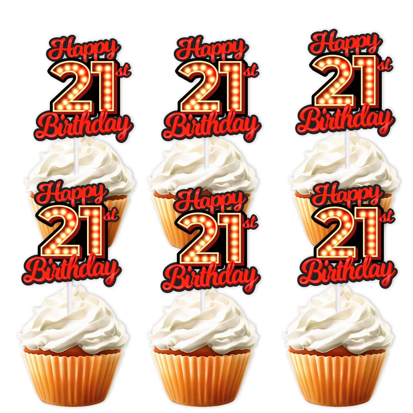 18pcs Happy 21st Birthday Dessert Cupcake Topper Fluorescent Flashing Night Out Hen Movie Nightclub Theme Decor Supplies Men Women Boy Girl Happy