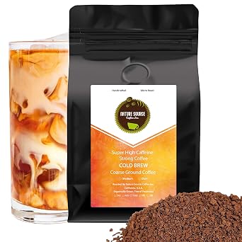 Super High Caffeine Cold Brew | Strong Robusta Coffee | Organic | Coarse Ground High Caffeinated, 12oz 1-Pack