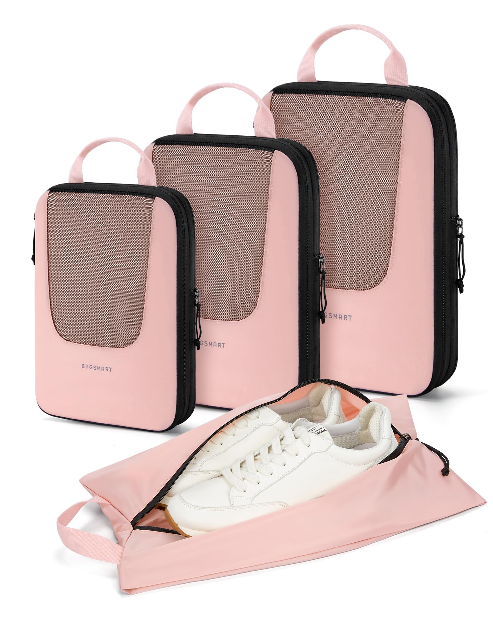 BAGSMART 4 Set Compression Packing Cubes for Travel, Packing Cubes for Luggage Travel, Lightweight Packing Suitcase Organizers with Shoe Bag