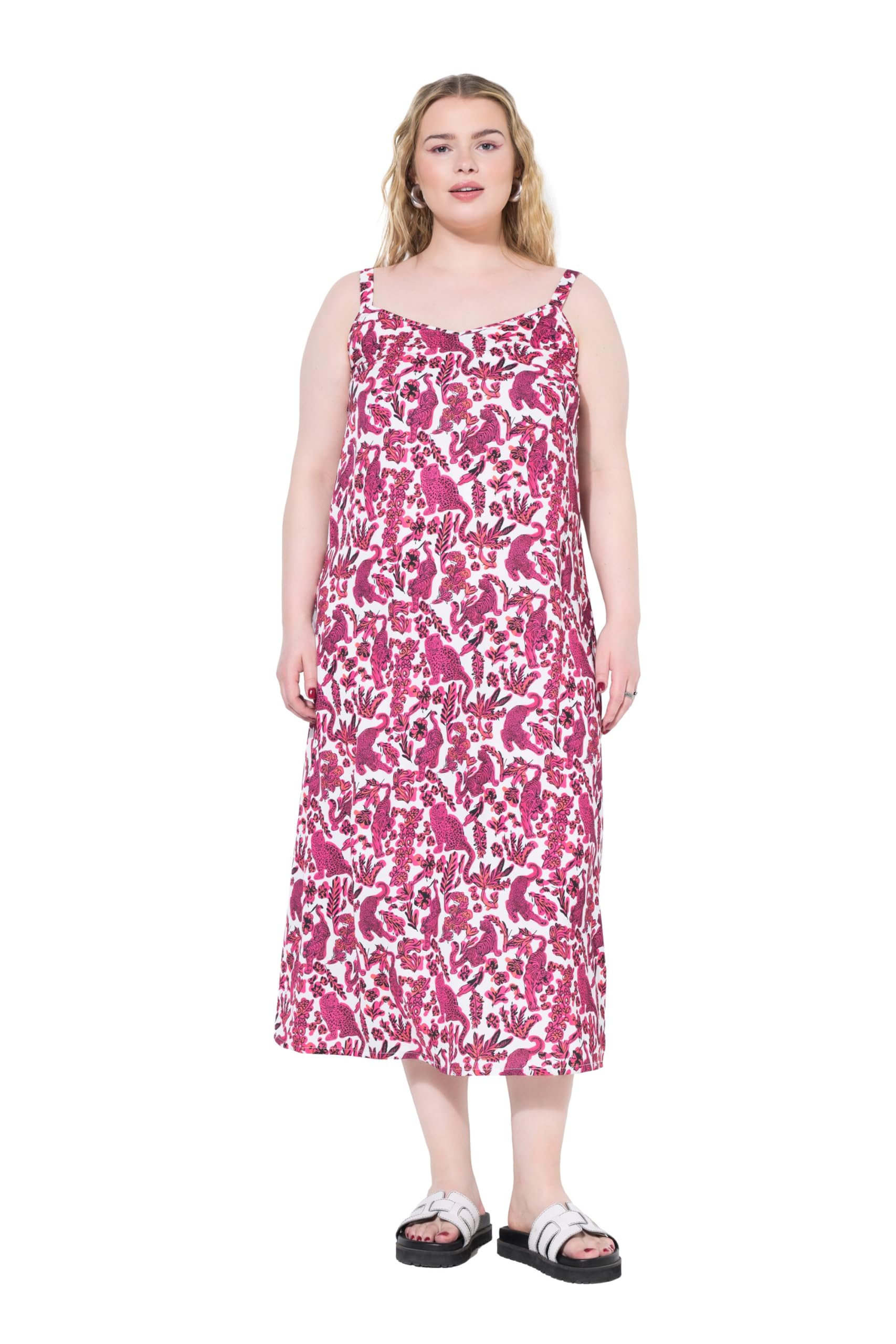 Studio Untold Damen große Größen Übergrößen Plus Size Maxikleid, A-Line, Satin, Leo-Alloverdruck 840325