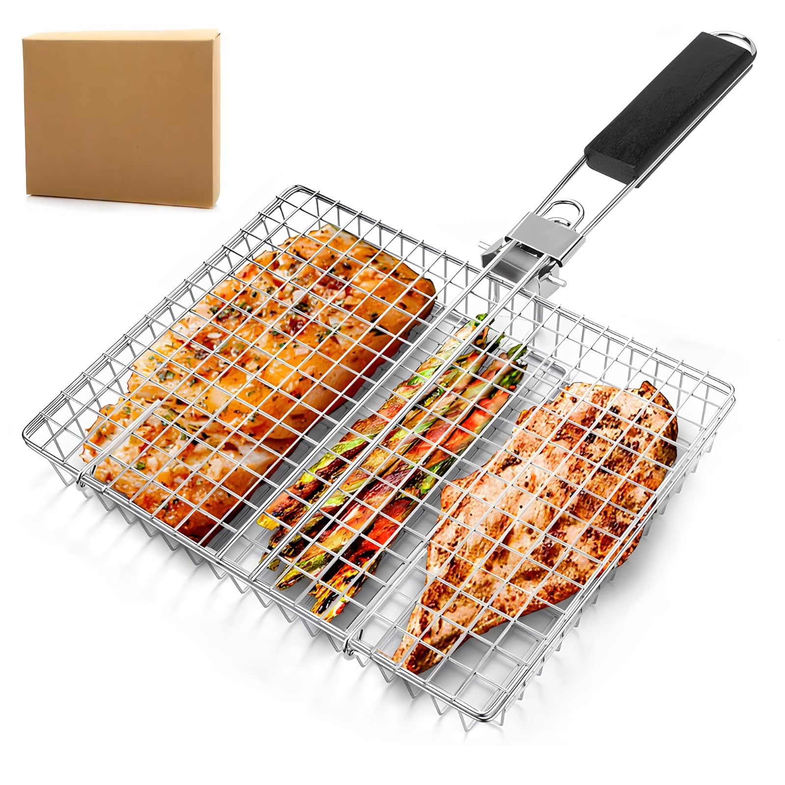 Pinzas para barbacoa y parrilla – Acero inoxidable ajustable con mango plegable – Ideal para cocinar pescado, carne, maíz y más en parrillas al aire libre