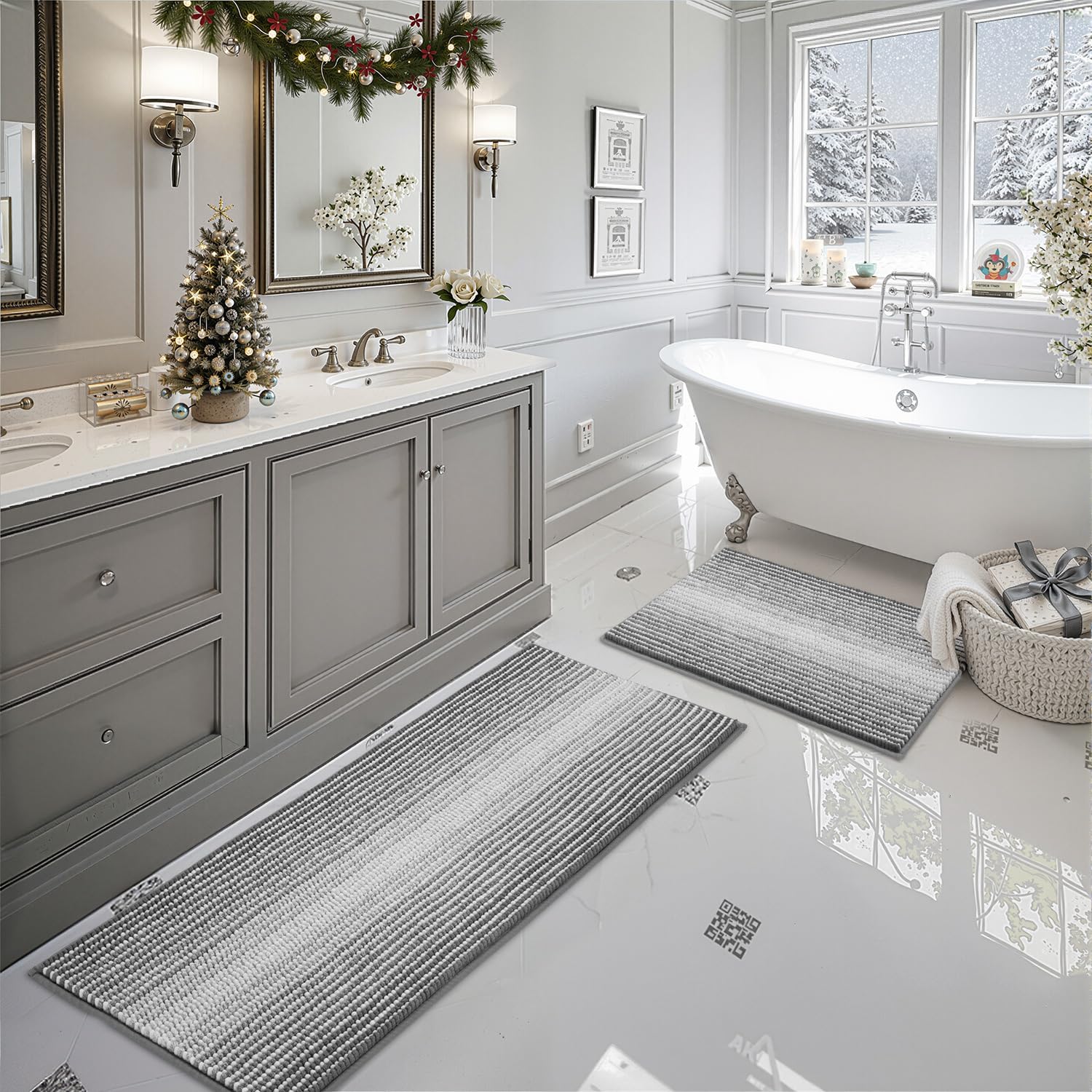 BSICPRO Bathroom Rugs and Mats Sets 2 Piece Thick Absorbent Chenille Bath Mat Rug Set Non Slip Soft