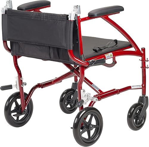 Miniatura 7 de Silla de ruedas Drive Medical Fly Lite de aluminio ultraligero, silla de transporte, DFL19-RD, 19", Marco rojo, 1, 1
