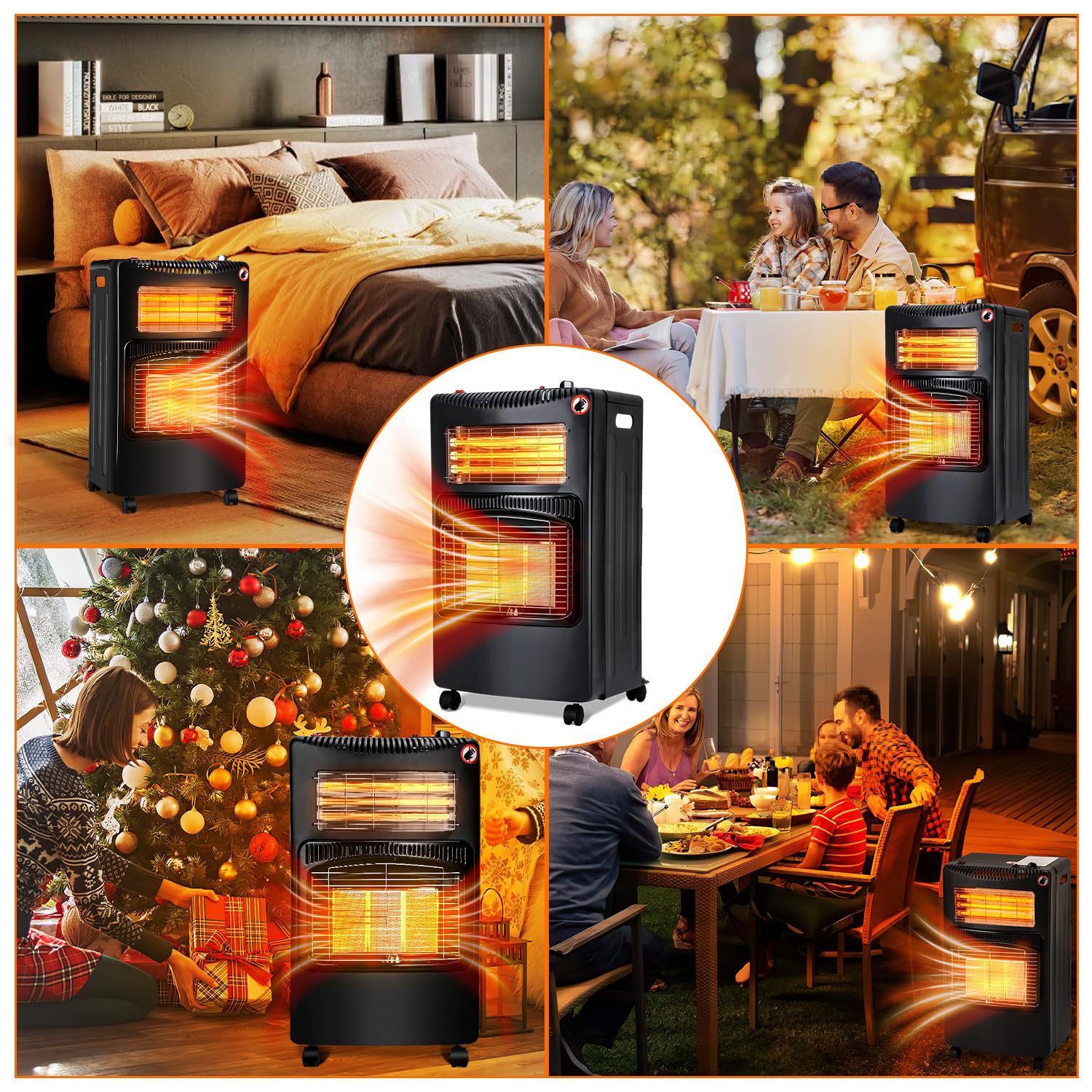 Chauffage au gaz 4200 W et chauffage électrique 1200 W - Chauffage au gaz infrarouge - Avec 3 dispositifs de protection - Bouteilles de gaz jusqu'à 15 kg - Avec régulateur de pression de gaz