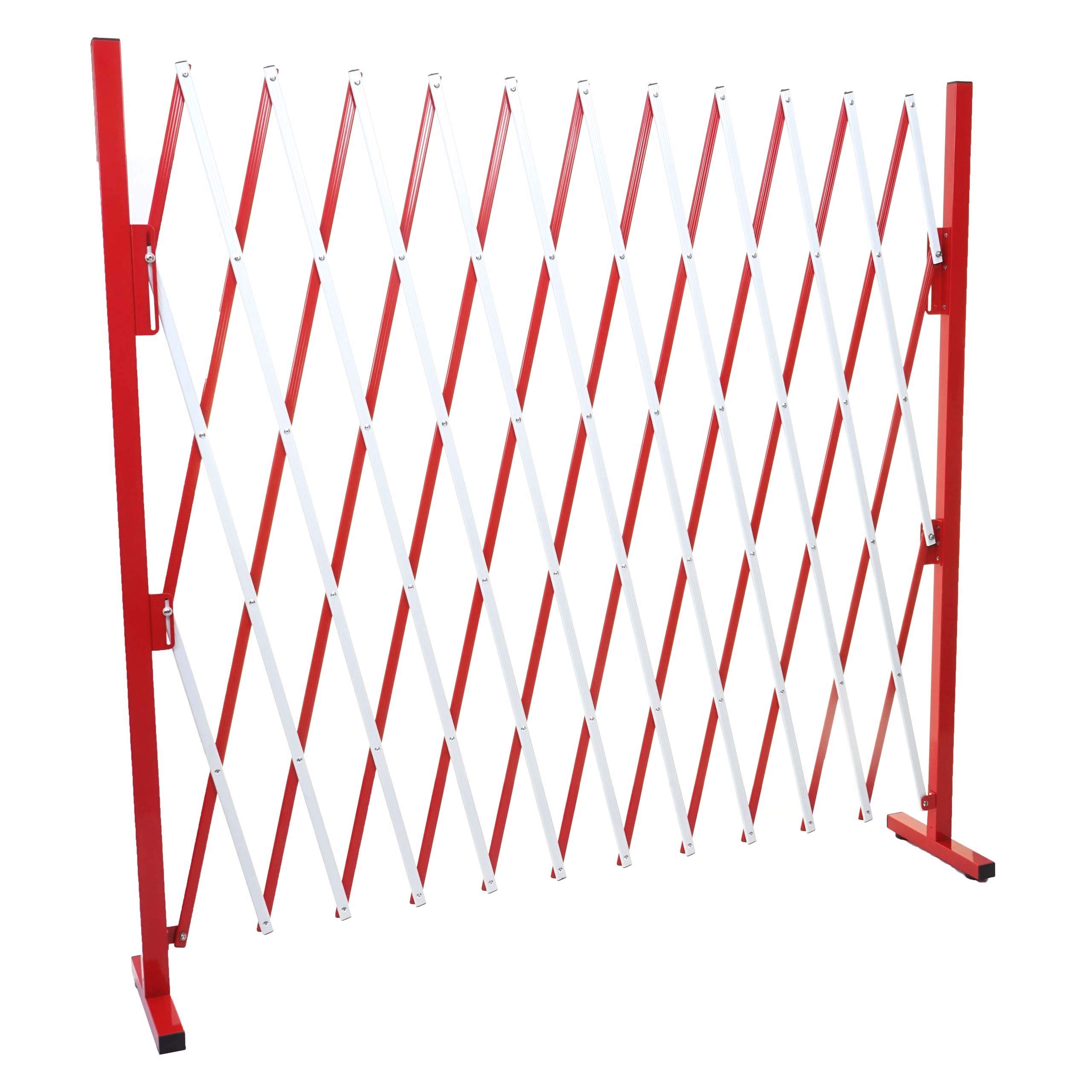 Absperrgitter HWC-B34, Scherengitter Zaun Schutzgitter ausziehbar, Alu rot-weiß - Höhe 153cm, Breite 36-300cm