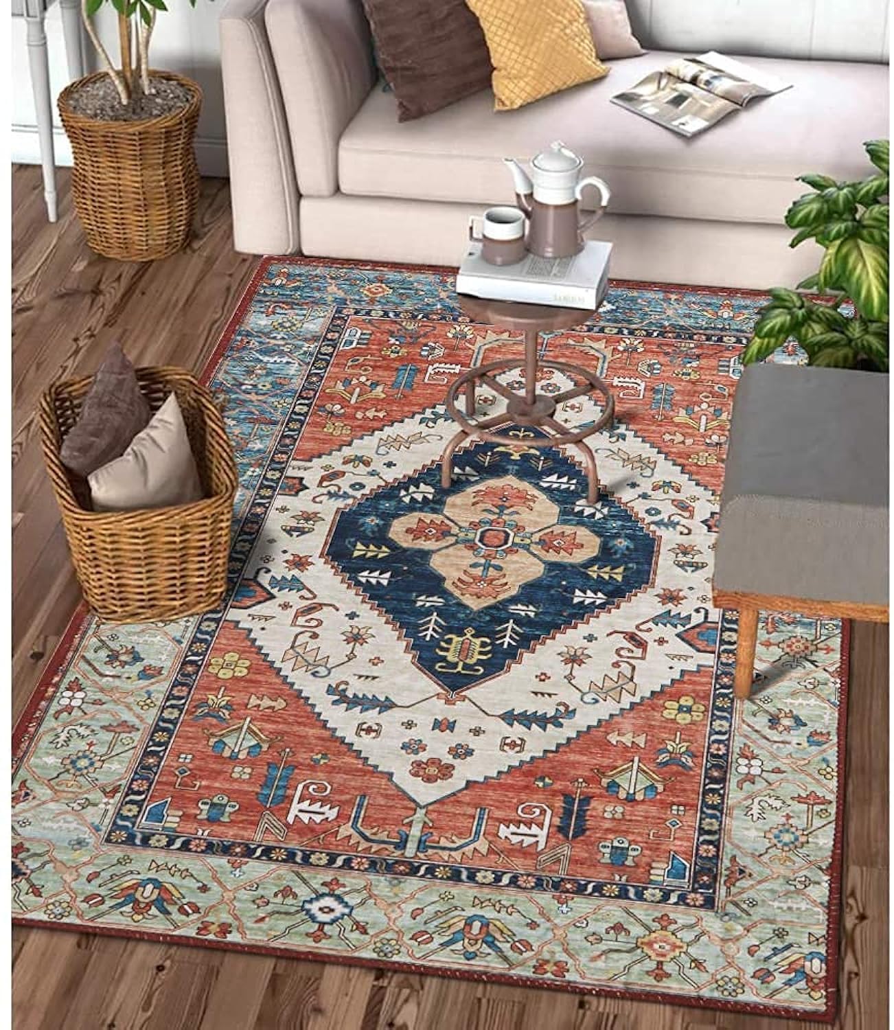 VF D&D Collection Traditional Area Rug- Non-Slip Distressed Vintage Persian Oriental Area Carpet Accent Throw Low Pile Rugs Floor Carpet for Living Room Mat Entryway Bedrooms Decor (120cmx160cm)