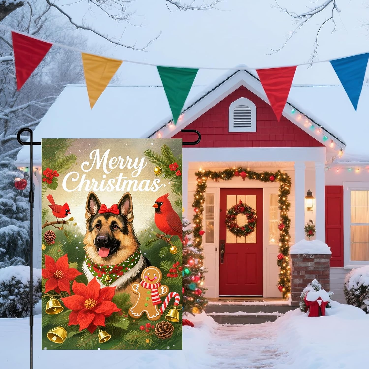 IVN Christmas Garden Flag 12x18 Inch Double Sided German Shepherd Dog with Red Birds and Gingerbread Man Christmas Outdoor Yard Flag for Outside Home Front Door Lawn Porch Patio Welcome Decor - Image 7