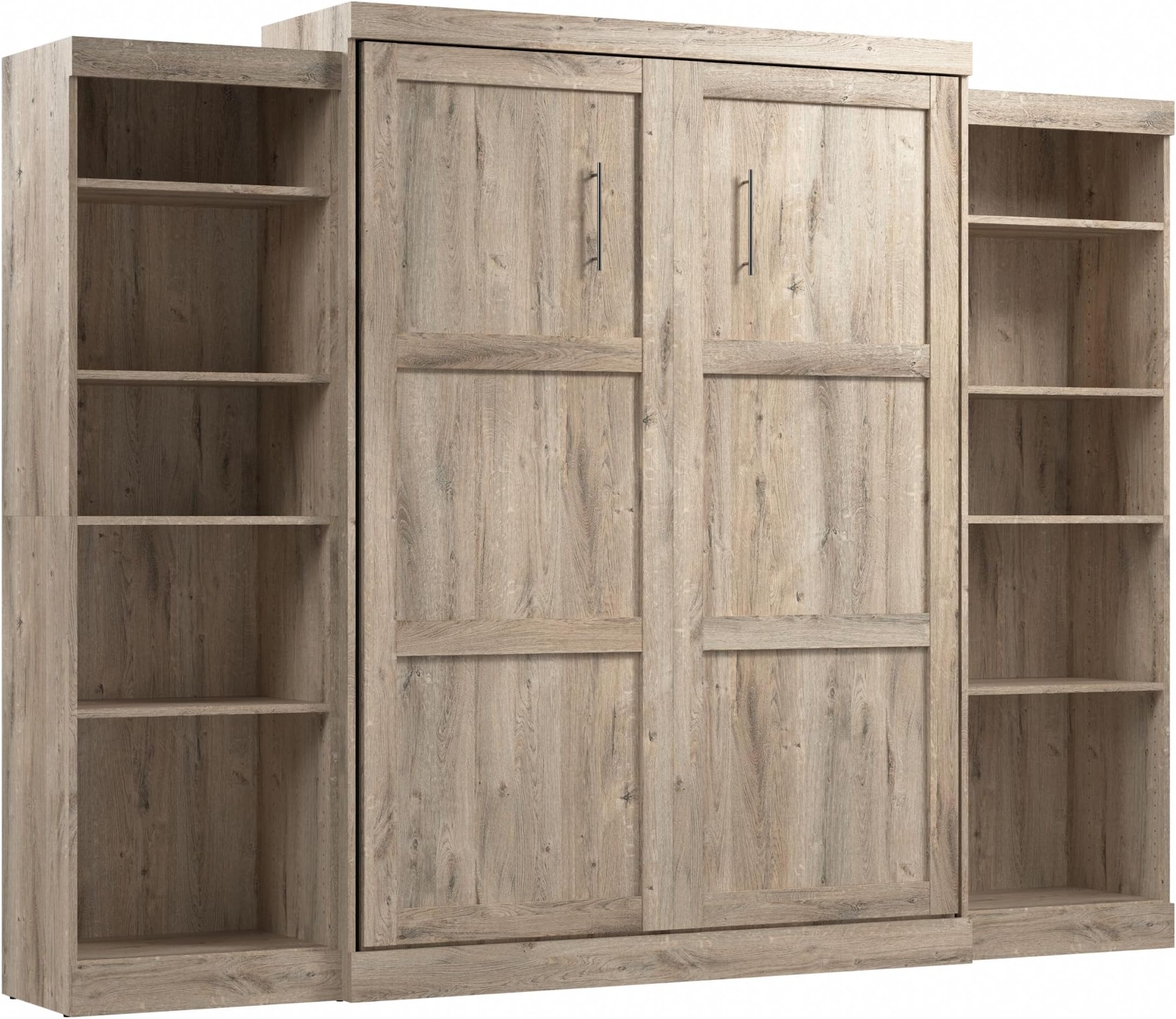 Bestar Queen Murphy Bed and 2 Shelving Units, Rustic Brown, Pur, 115W