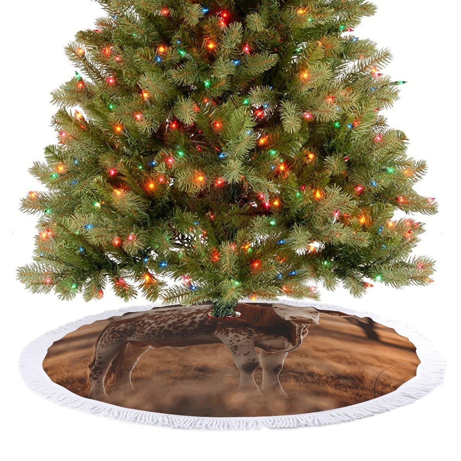 Cow Standing Christmas Tree Skirt 36"x36" Rustic Xmas Tree Mat with Tassel Ornament Christmas Trees Cover Skirt Mat for Evergreen Trees Ornament Winter Holiday Mats Decorations