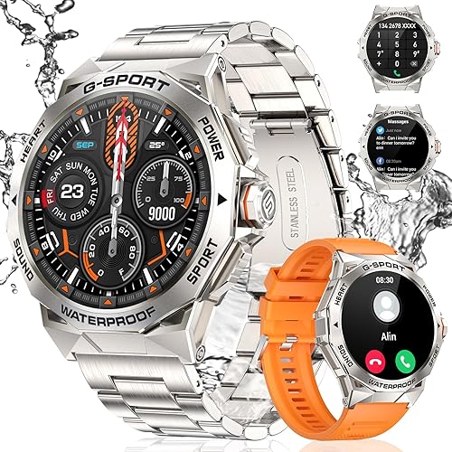 Reloj inteligente militar para hombre (respuestahacer llamadas), reloj inteligente AMOLED resistente de 1.43 pulgadas, 120 modos deportivos,