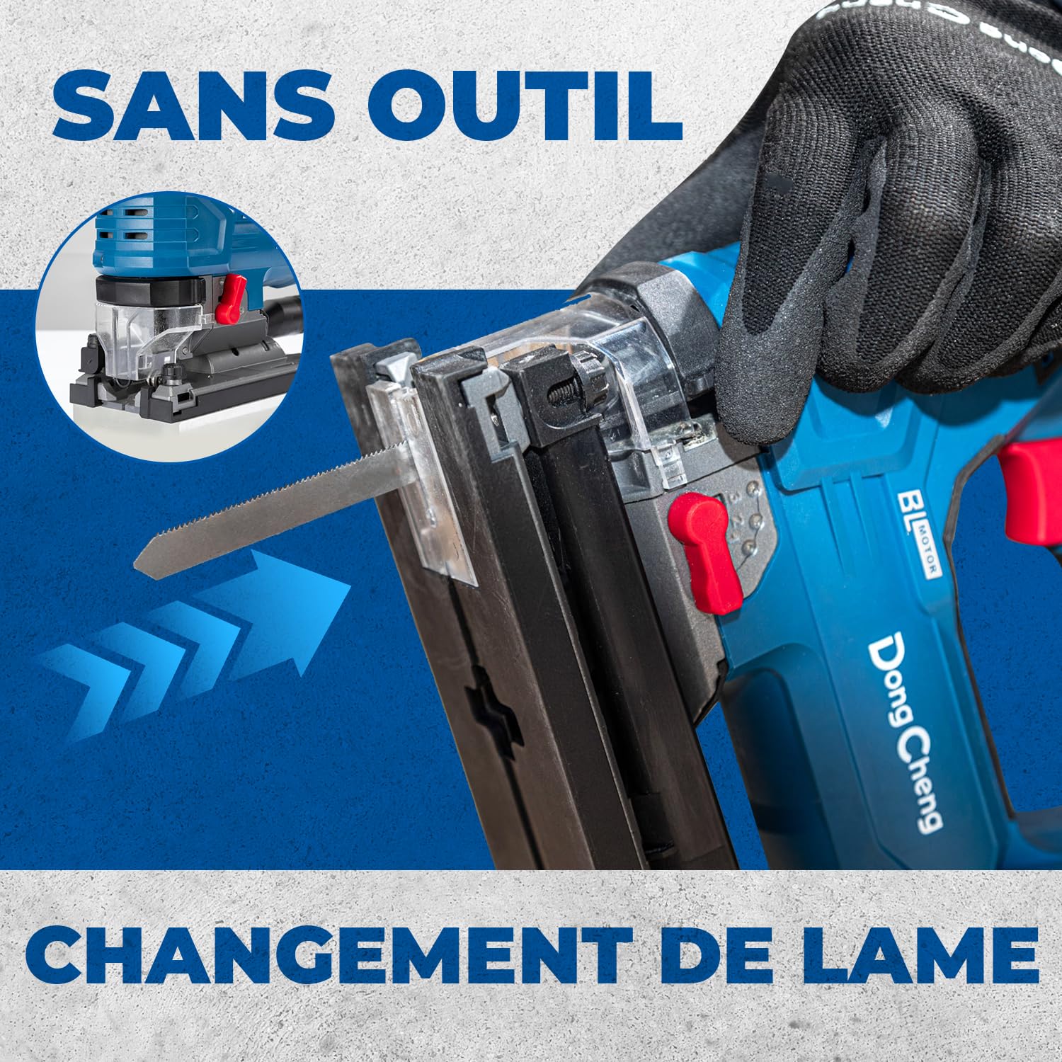 Dong Cheng Scie Sauteuse Sans Fil 18V Sans Balais, Scie Sabre Pendulaire course de 26 mm, 6 Vitesses, Coupe Biseau 0-45°, Double LED & Souffleur - Avec Batterie 4Ah, 6 Lames, Chargeur et Caisse Pro