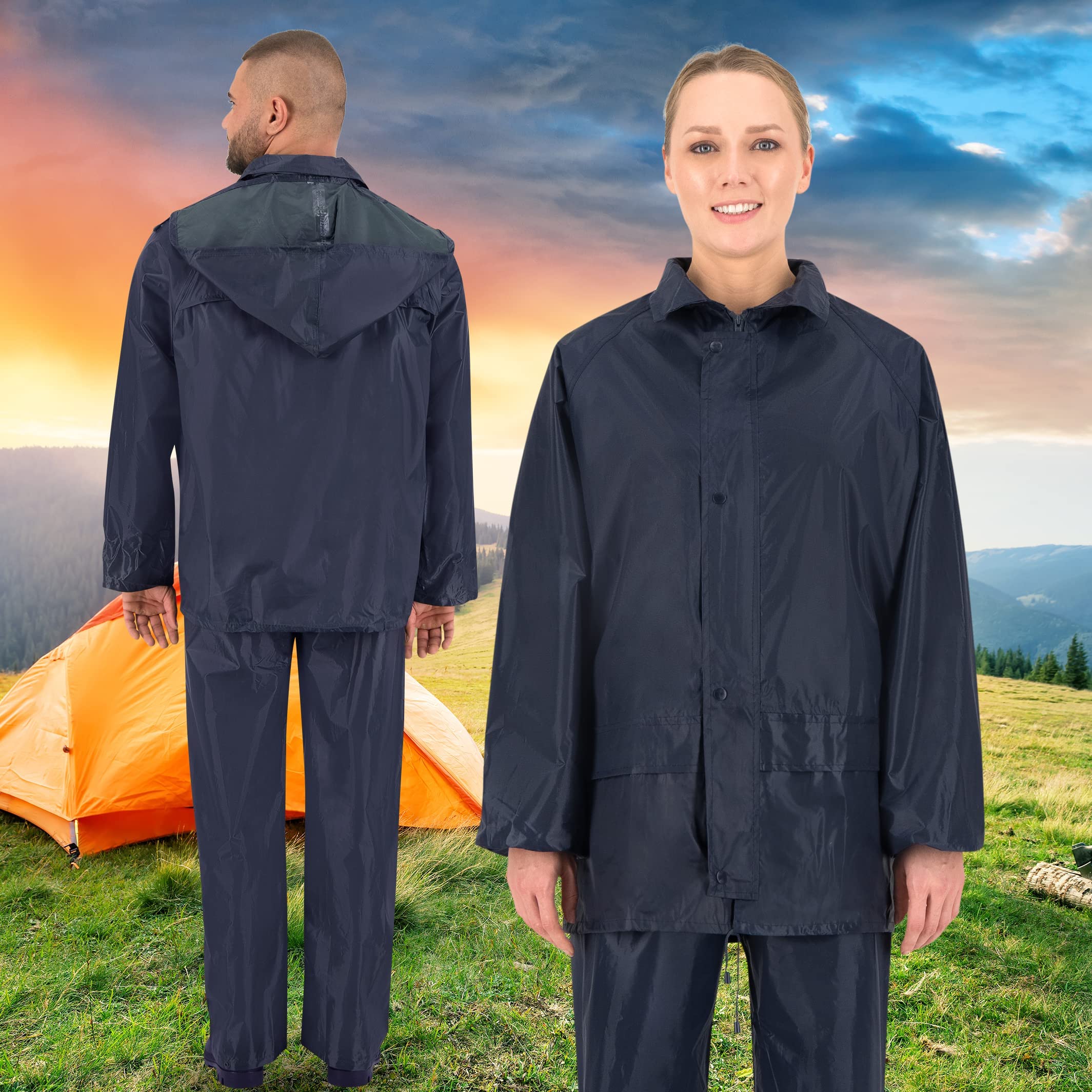 BWOLF Himalaya - Tuta antipioggia da uomo, a maniche lunghe, impermeabile, con elastico in vita, giacca con cappuccio, giacca antipioggia + pantaloni da pioggia, 2 tasche