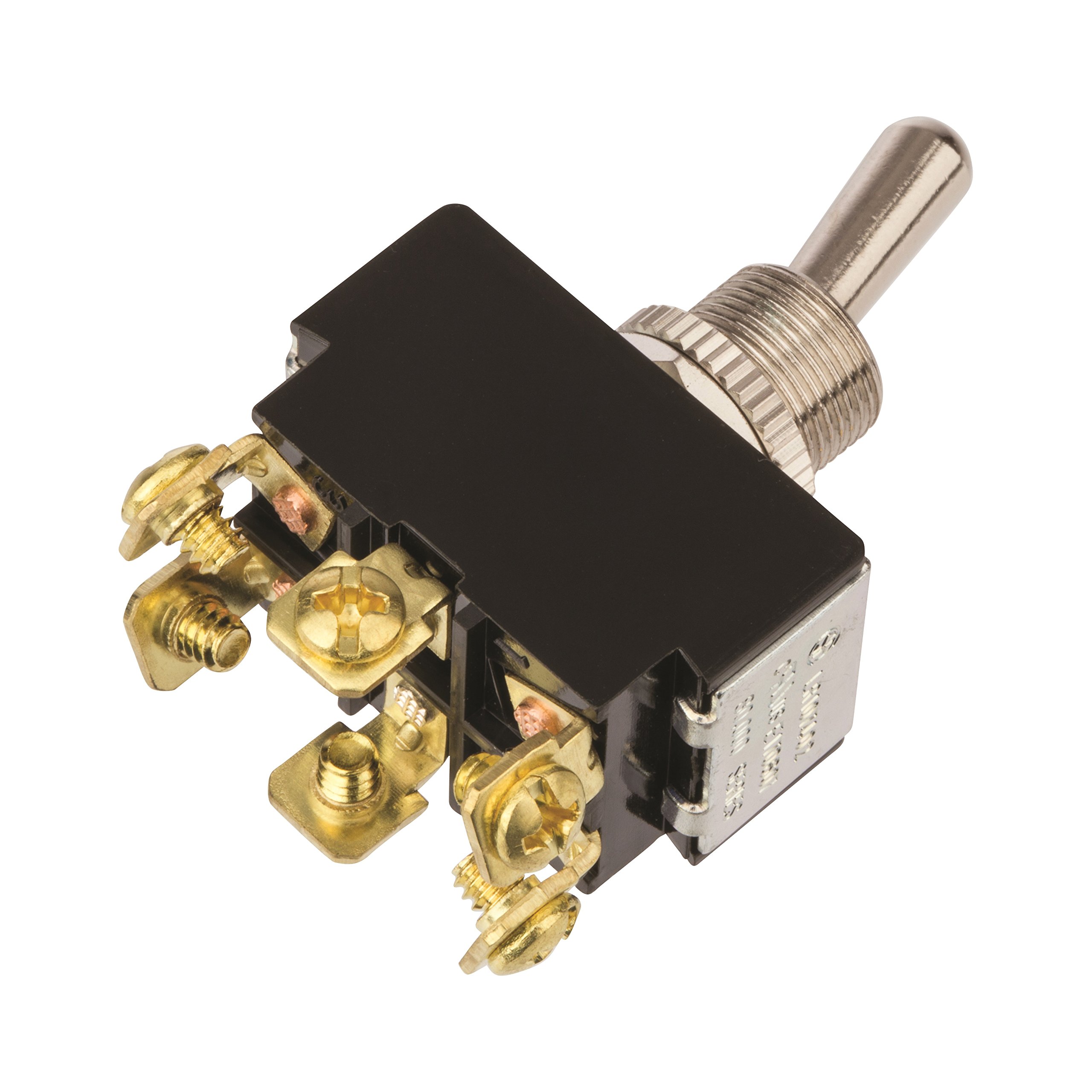 NSI DPST Toggle Switch – Maintained On/Off, 20A/125V, 10A/250V, Brass/Nickel Actuator, 0.250" Quick-Connect