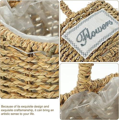 Miniatura 8 de Woven Baskets Woven Flower Basket Seagrass Petal Storage Basket Wicker Basket with Handle Willow Picnic Basket for Easter Wedding Picnic Woven Basket