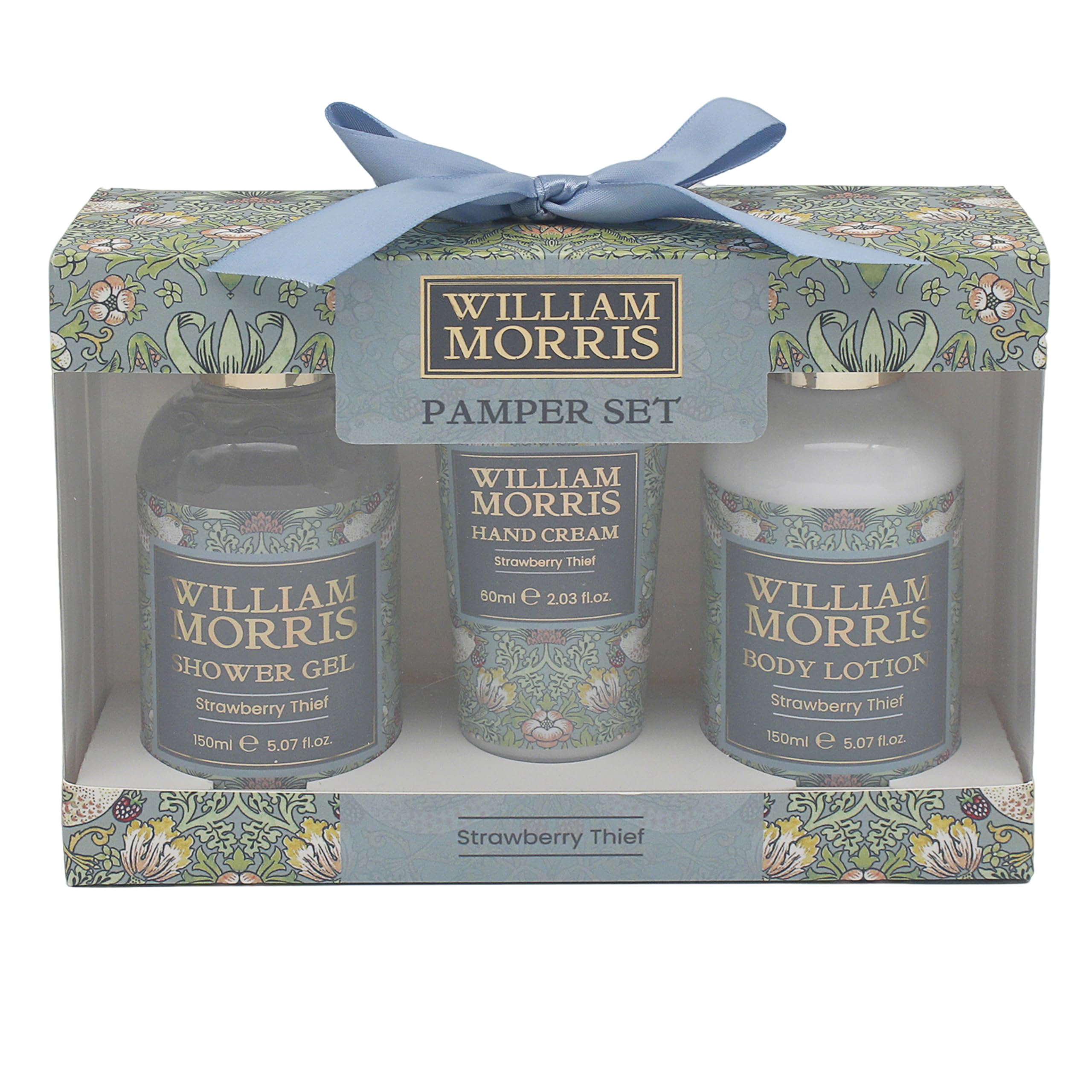 The Leonardo Collection Wm. Morris Strawberry Thief Teal Hand Cream And Body Lotion Strawberry Thief Pamper Set 2 X 150Ml + 1 X 60Ml Strawberry & Bay For All Skin | Vegan Essentials For Women & Men