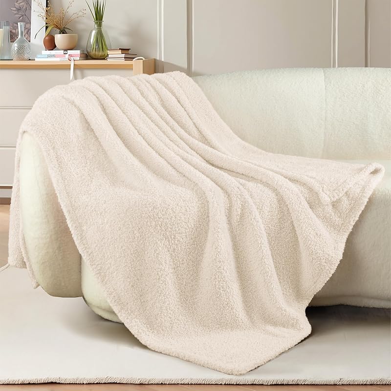 Exclusivo Mezcla Fleece Throw Blanket for Couch and Sofa, 50" x 60" | Super Soft and Cozy Fluffy Blanket for Women, Lightweight and Fuzzy Throw for Home Decor, All Season, White