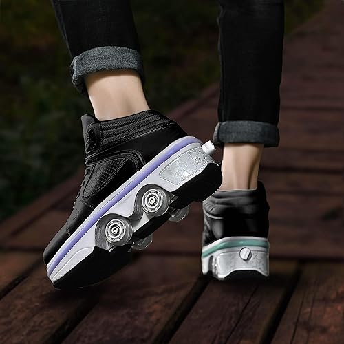 Miniatura 10 de Tenis automáticos para caminar con ruedas de dos filas, patín 2 en 1 con poleas desmontables de deformación invisible