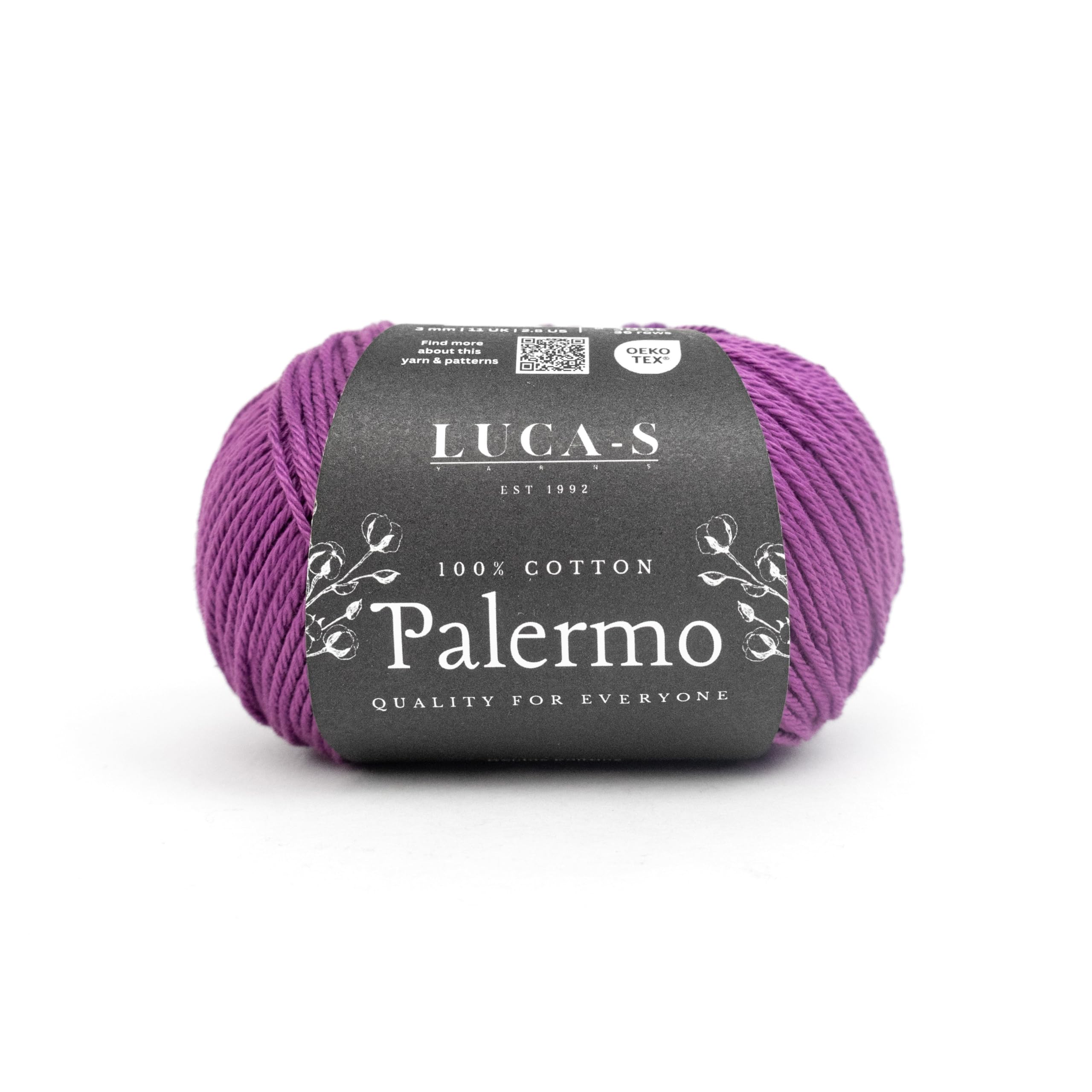 Luca-S Palermo 100% Mercerised Cotton Yarn, Oeko-Tex Certified Giza Cotton, 50g (1.8oz) 125m (136 Yards) - Knitting and Crochet Cotton Yarn, Durable Amigurumi & Baby Project Cotton