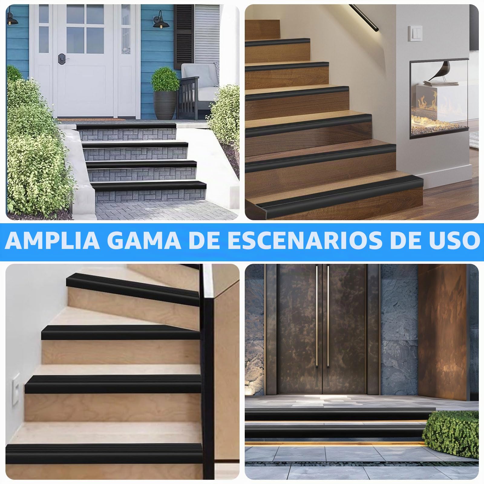 Perfil para Bordes de Escaleras Autoengluible 4M, 45x50mm Perfil Antideslizante para Escalones, Banda de Bordes de Escaleras de PVC, Protección de Bordes de Escaleras, Negro