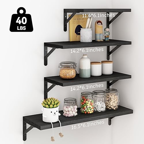 Miniatura 3 de YGEOMER Estantes flotantes, estantes de madera rústica, 4 juegos de estantes montados en la pared para decoración de baño, dormitorio, sala de estar