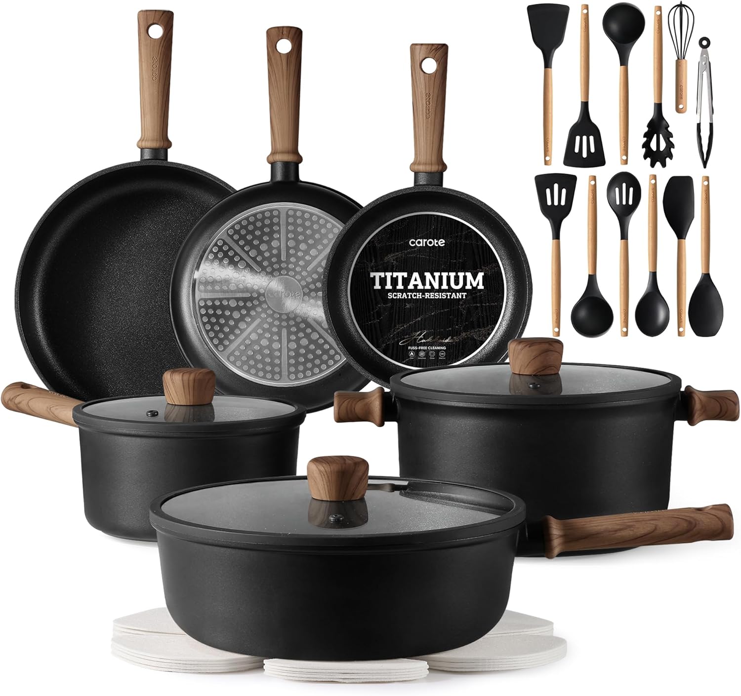 Non stick cookware set + Silicone cooking utensils