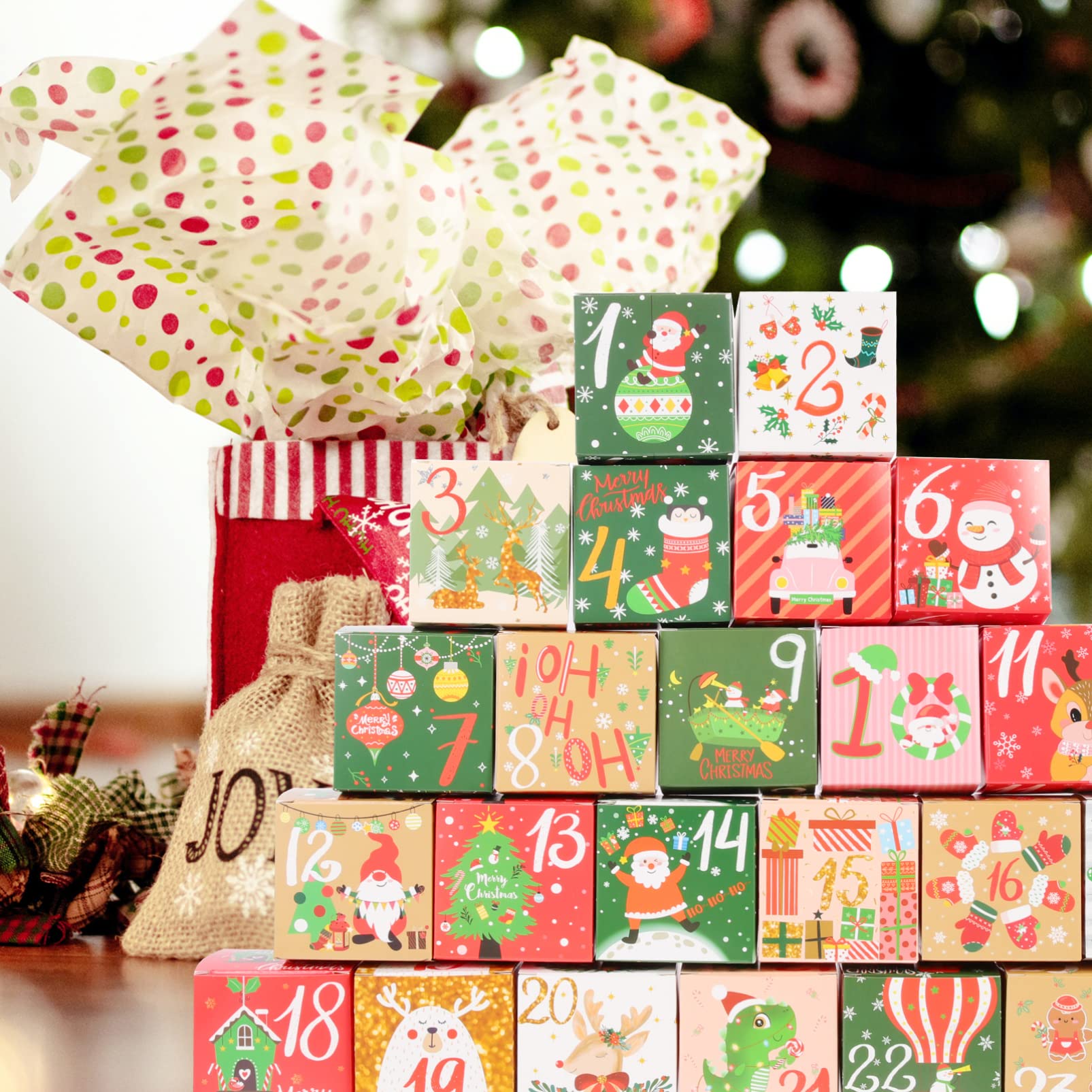Zerodeko 120piezas Cajas para y Galletas De Envoltorios Navideños Calendarios De Adviento y Decoraciones