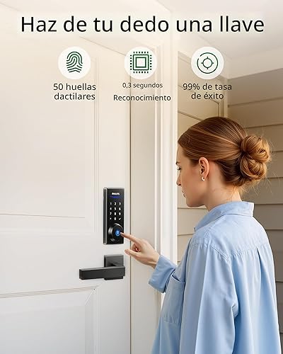 Miniatura 2 de Philips Cerradura de puerta de huellas dactilares, pantalla táctil, teclado digital con llaves, entrada biométrica electrónica sin llave, bloqueo