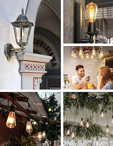 Miniatura 6 de Qualilux Bombillas Edison ST58 (ST19) del atardecer al amanecer, vidrio ámbar vintage, luz cálida, equivalente a 60 W, bombilla de filamento LED con