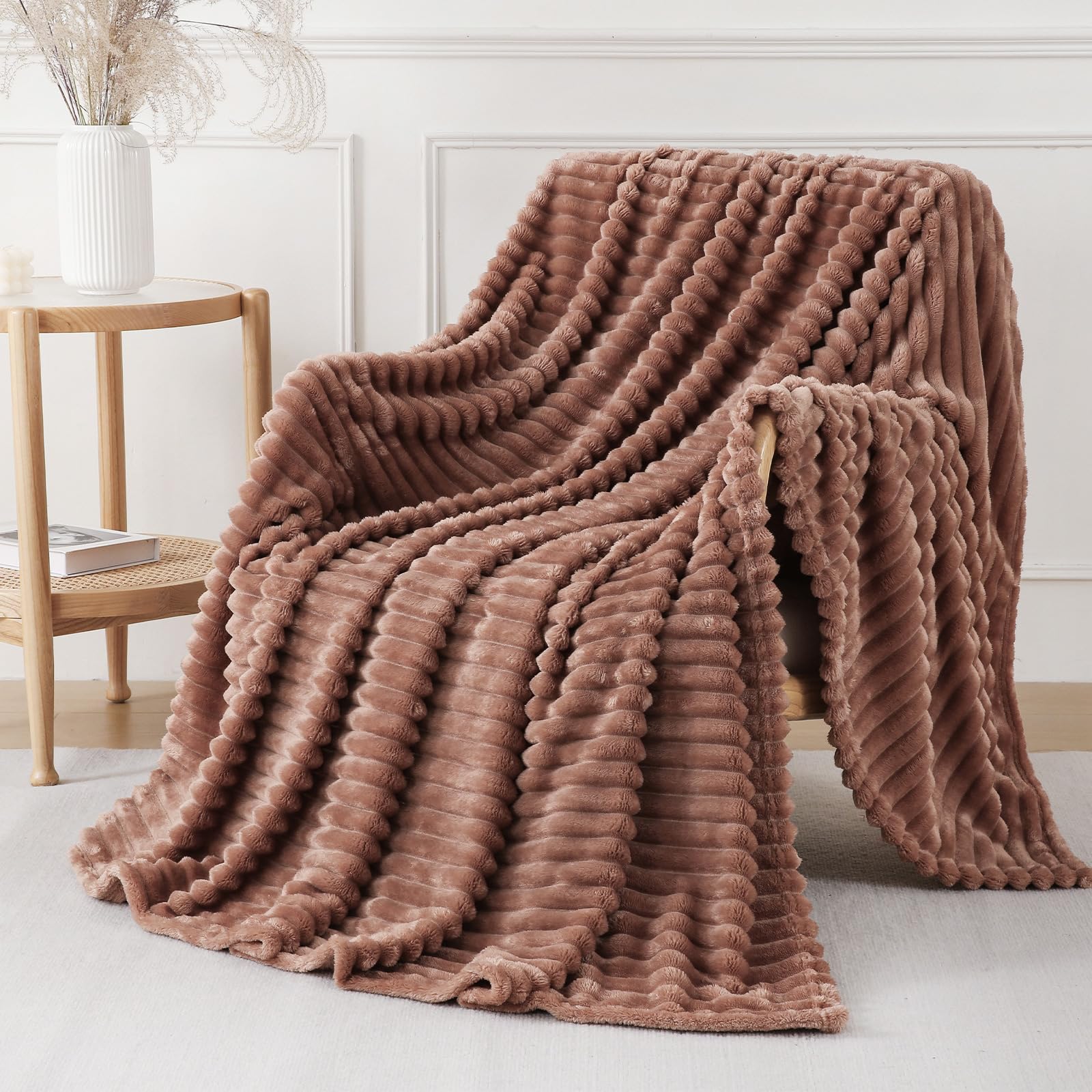 Photo 1 of YIICKO Chocolate Throw Blanket for Couch Sofa 50x60 inches Striped Fleece Blankets Room Home Decor Lightweight Plush Soft Cozy Gifts for Women Mom