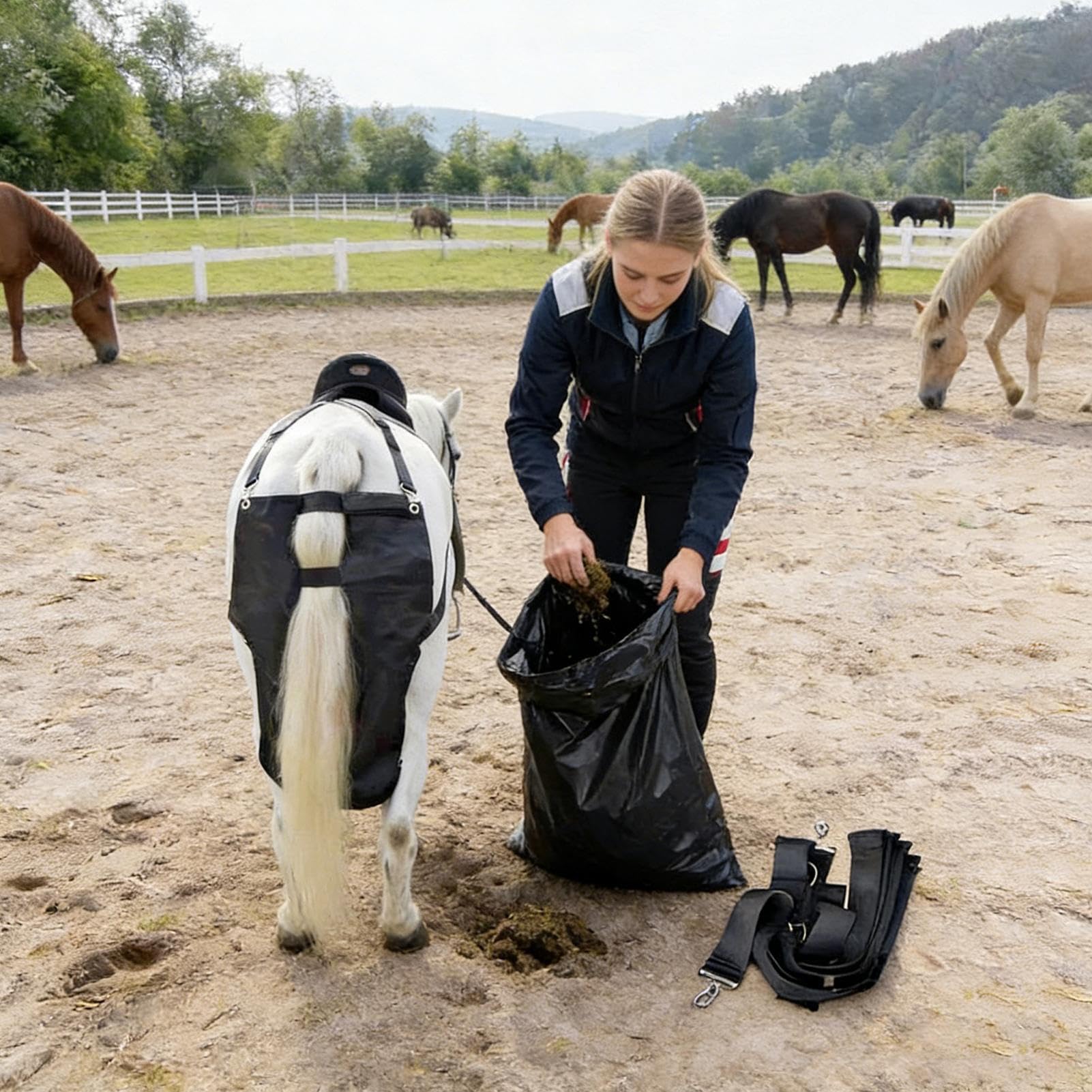 Worki Obornik Dla Koni,Szczelny Wielorazowy Przeno?ny Pojemnik | Wytrzyma?e Worki Ko?ski Nawóz,Transport W Pojazdach Farm? I Codzienne Wydarzenia