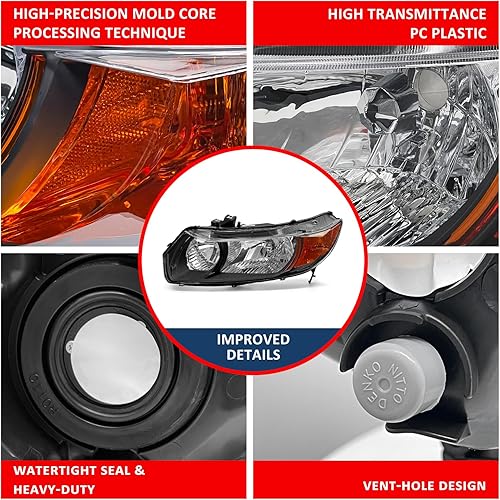 Miniatura 5 de ADCARLIGHTS Compatible con faros delanteros Civic 2006 2007 2008 2009 2010 2011 para Honda Civic 06-11 de 2 puertas Coupé lente transparente carcasa
