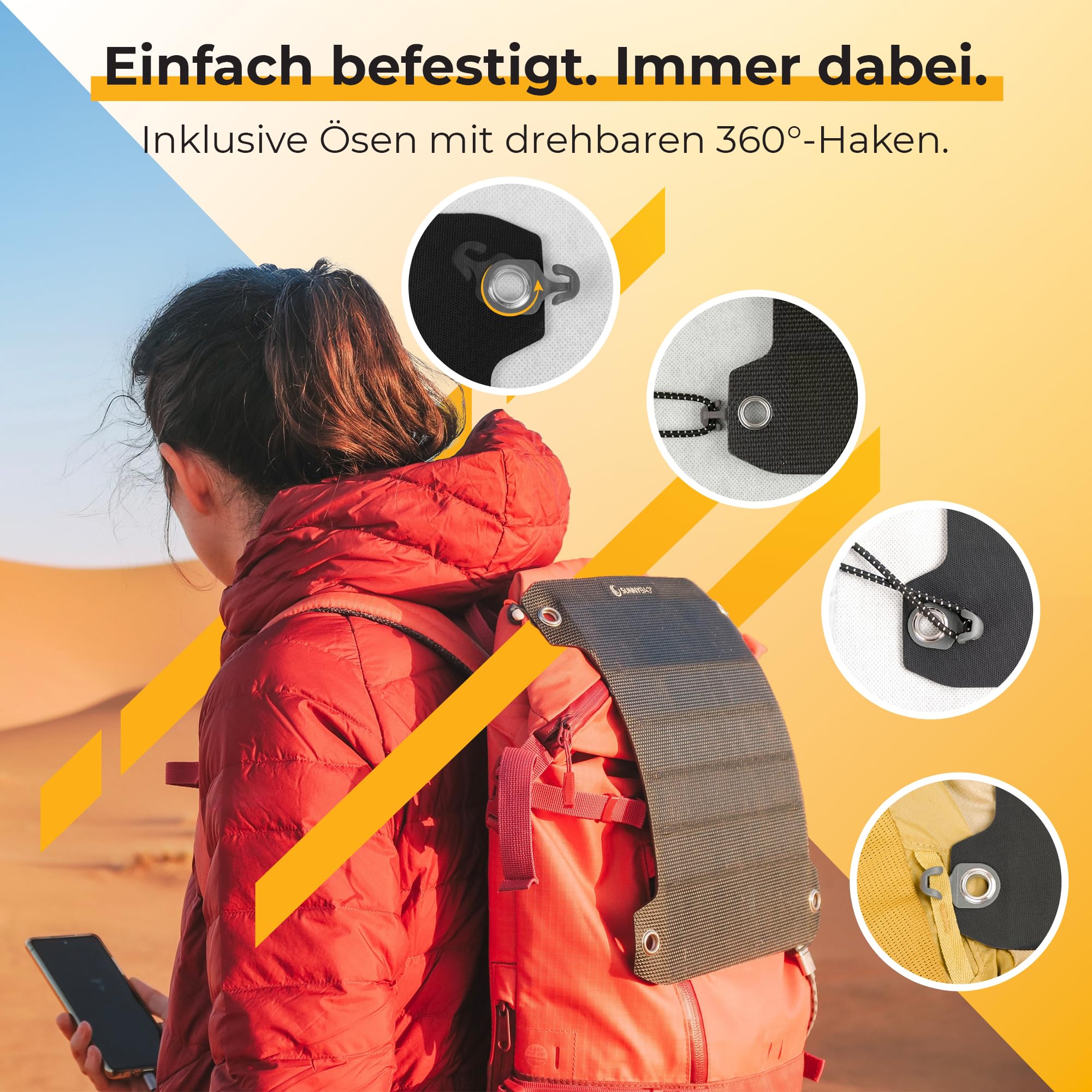 Sunnybag Solarpanel Leaf PRO 7,5 Watt [Ultraleicht, Flexibel, Tragbar, Wasserfest] - solar ladegerät mit USB-Port für Smartphone & Powerbank - Solar Camping - Inkl. USB-C Kabel mit Leistungsanzeige