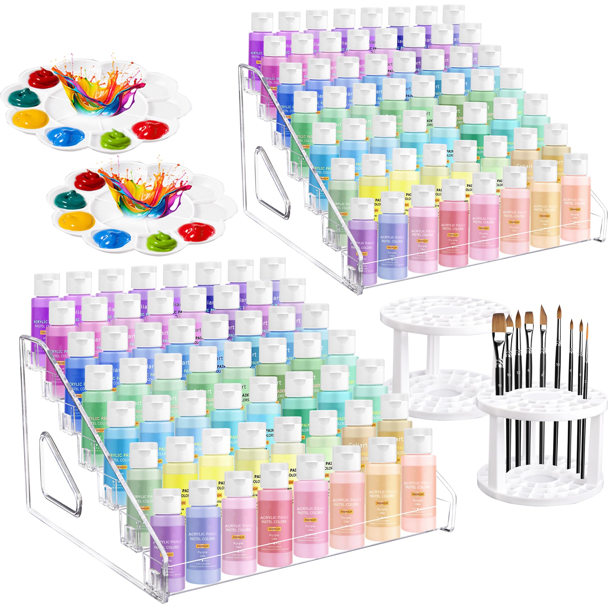 Photo 1 of 2 Pcs Clear Acrylic Paint Organizer Rack with Brush Holder, 7 Layer Acrylic Paint Tube Organizer, Snap-On Craft Organizers and Storage for Versatile Storage, No-Tools Setup & Quick Access (2 Set)
