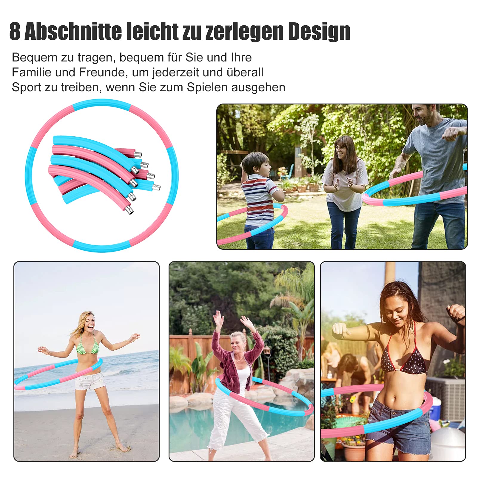 Hula Hoop Reifen, Hula Hoop Reifen Erwachsene für Fitness, 1,8 kg-3,5 kg Gewichtsverstellbarer, Rein Hoop für Erwachsene & Kinder zur Gewichtsabnahme und Massage (Grunes Rosa)