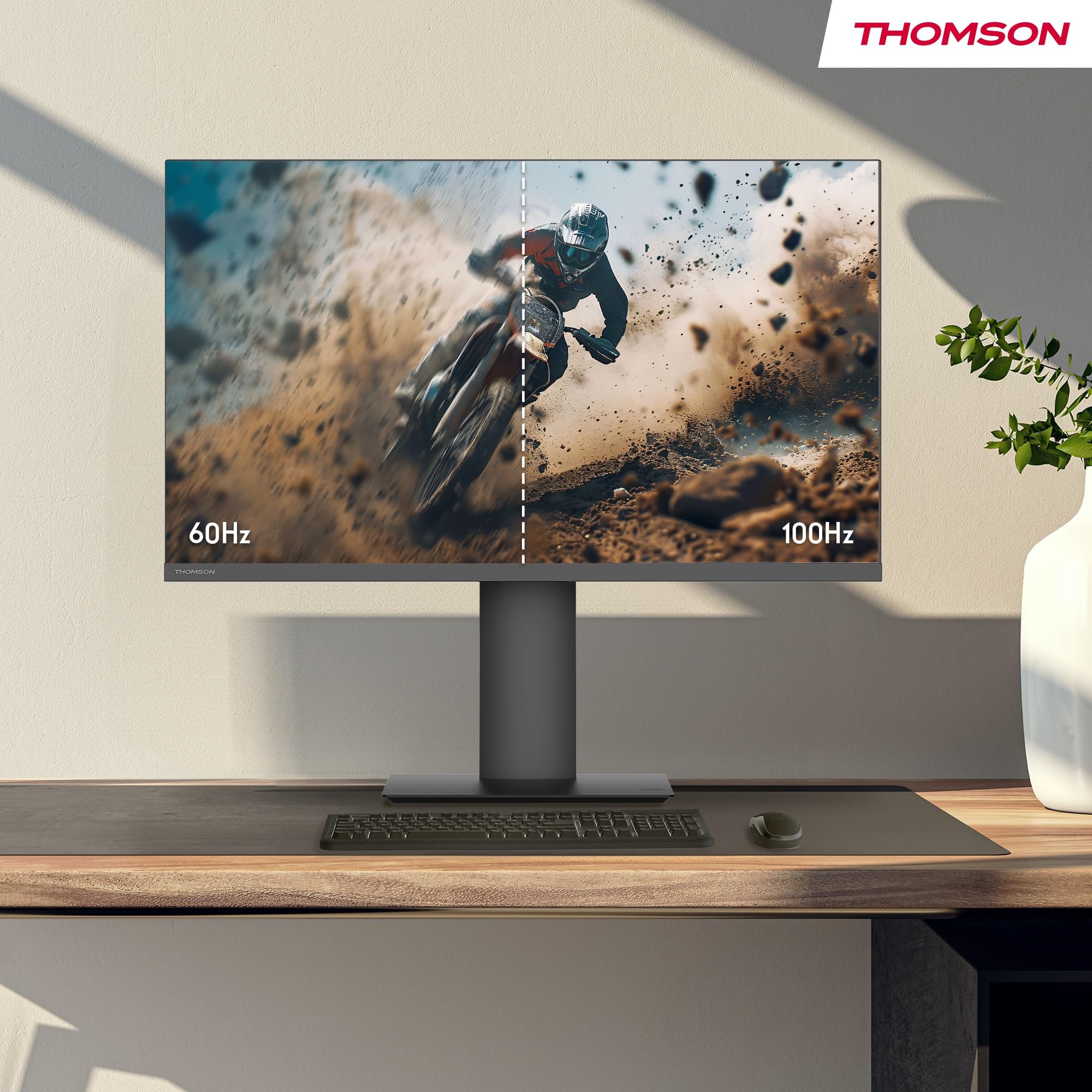 Thomson Monitor 27 pollici Full HD, frequenza di aggiornamento 100Hz, pannello IPS, supporto regolabile, HDMI, Adaptive Sync, supporto VESA 75x75, nero, M27FB5C14