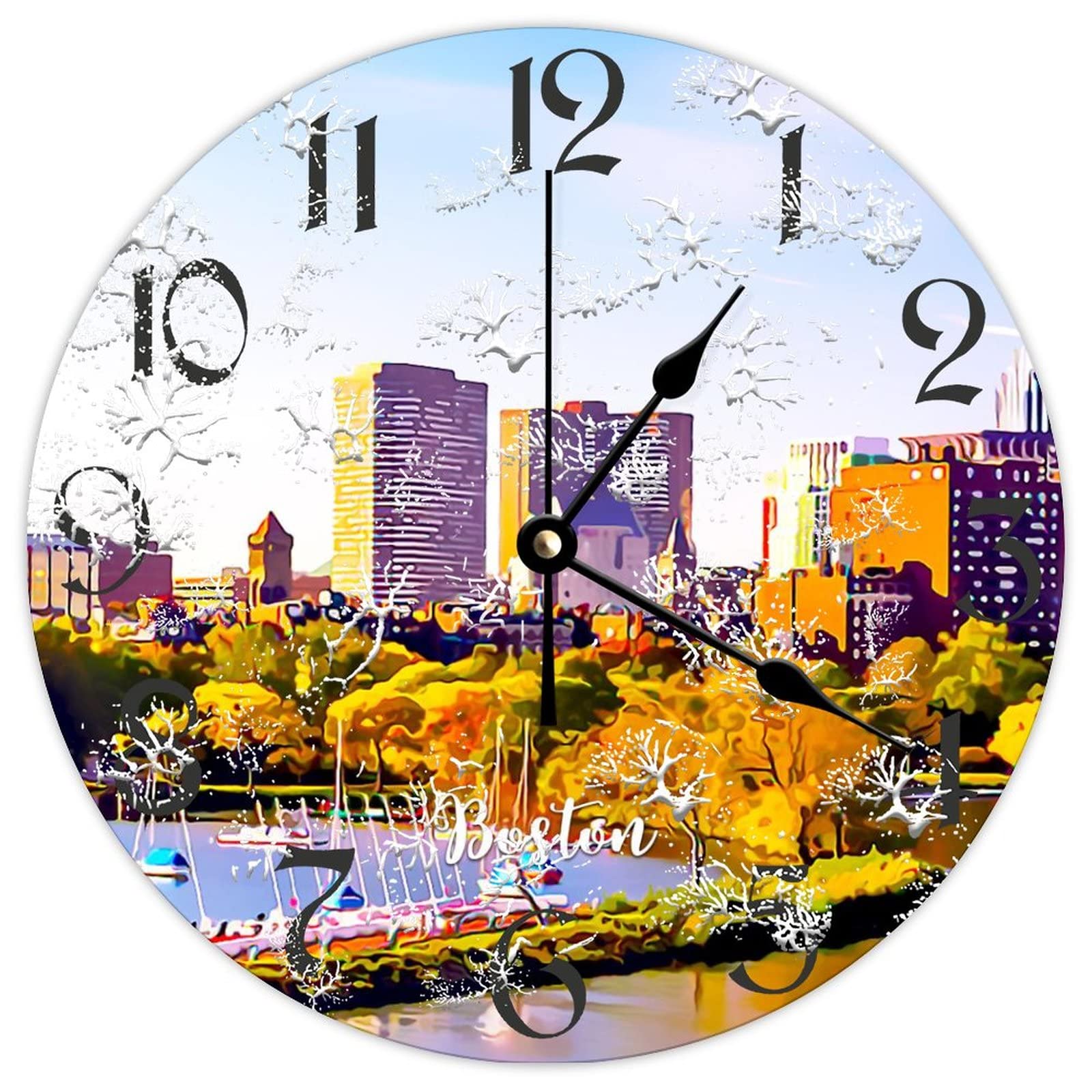 Horloge ronde en bois Boston City rustique et durable au design epure 38cm