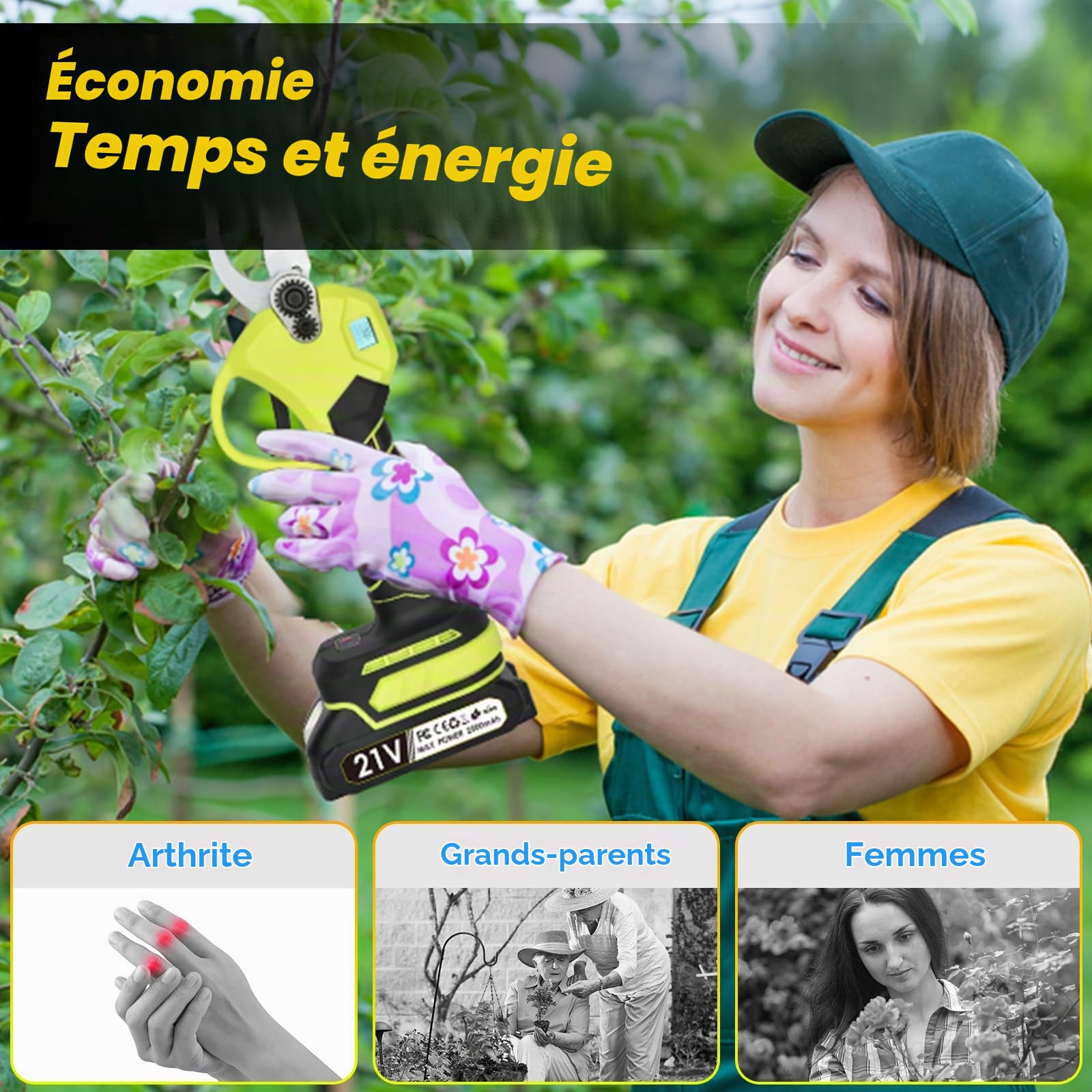 Secateur Electrique sans fil 30 mm: Sécateur électrique professionnel Brushless avec 2x2.0Ah Batteries, lames en SK5, pour la taille, le jardinage, les arbres fruitiers et le vignoble Ciseau