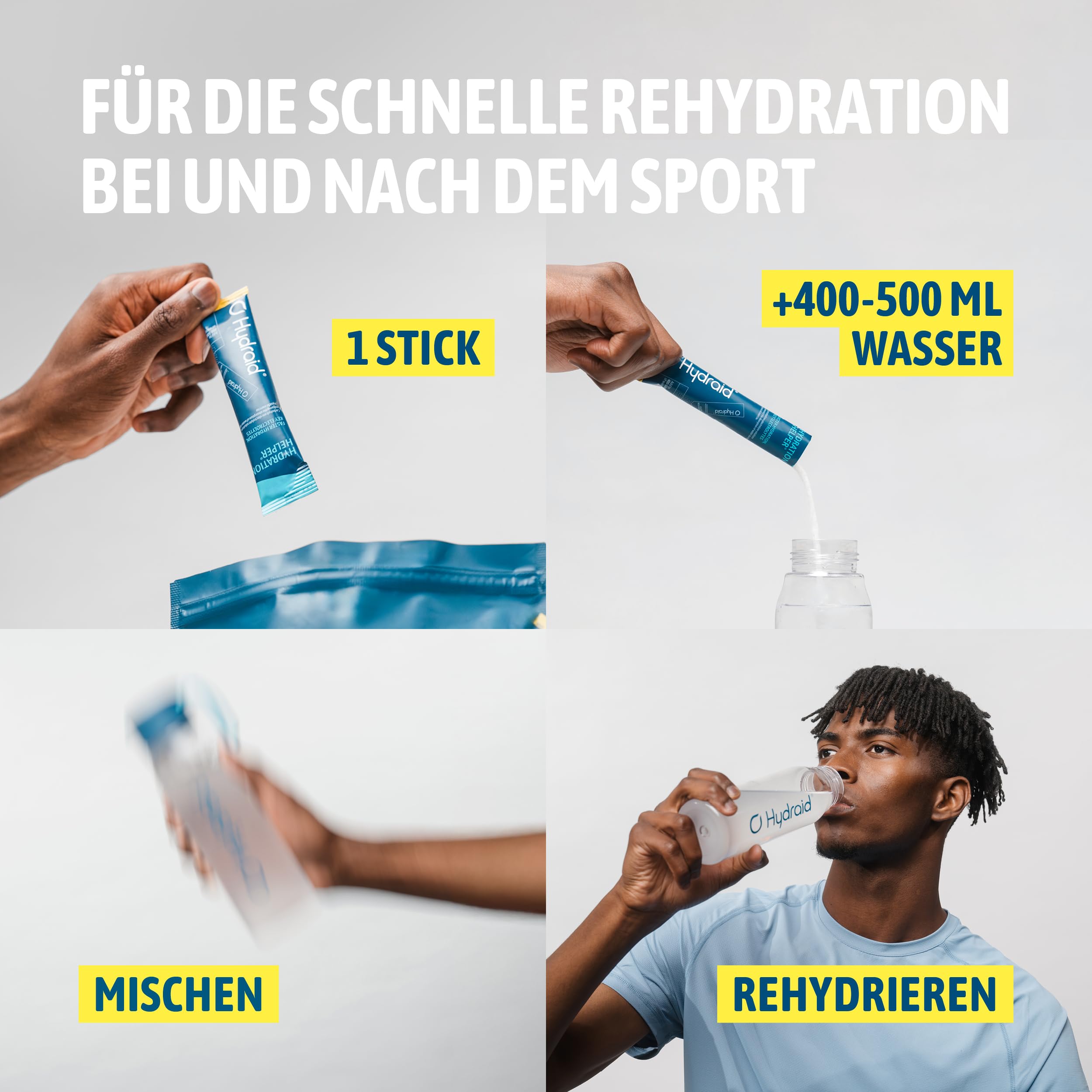 Hydraid Hydration Helper® LEMON - Elektrolyt Pulver, 25 Sticks | 1118 mg Elektrolyte pro Stick mit Natrium, Kalium & Magnesium – für Sport, Alltag und Hitze - Zitrone Geschmack