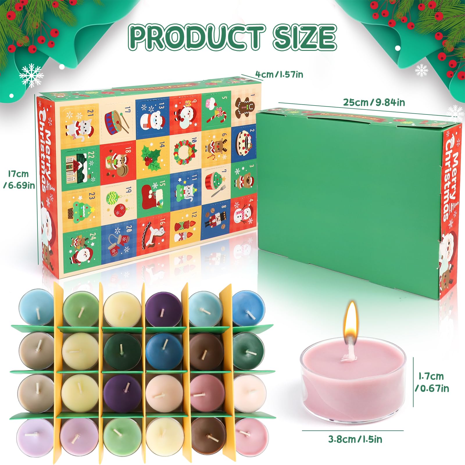 Calendario de Adviento Velas Perfumadas 2025, Juego de Regalos de Velas Perfumadas, Calendario de Cuenta Regresiva de Velas de 24 Días con 24 Velas Perfumadas, para Relajación, Fiesta, Boda, Yoga