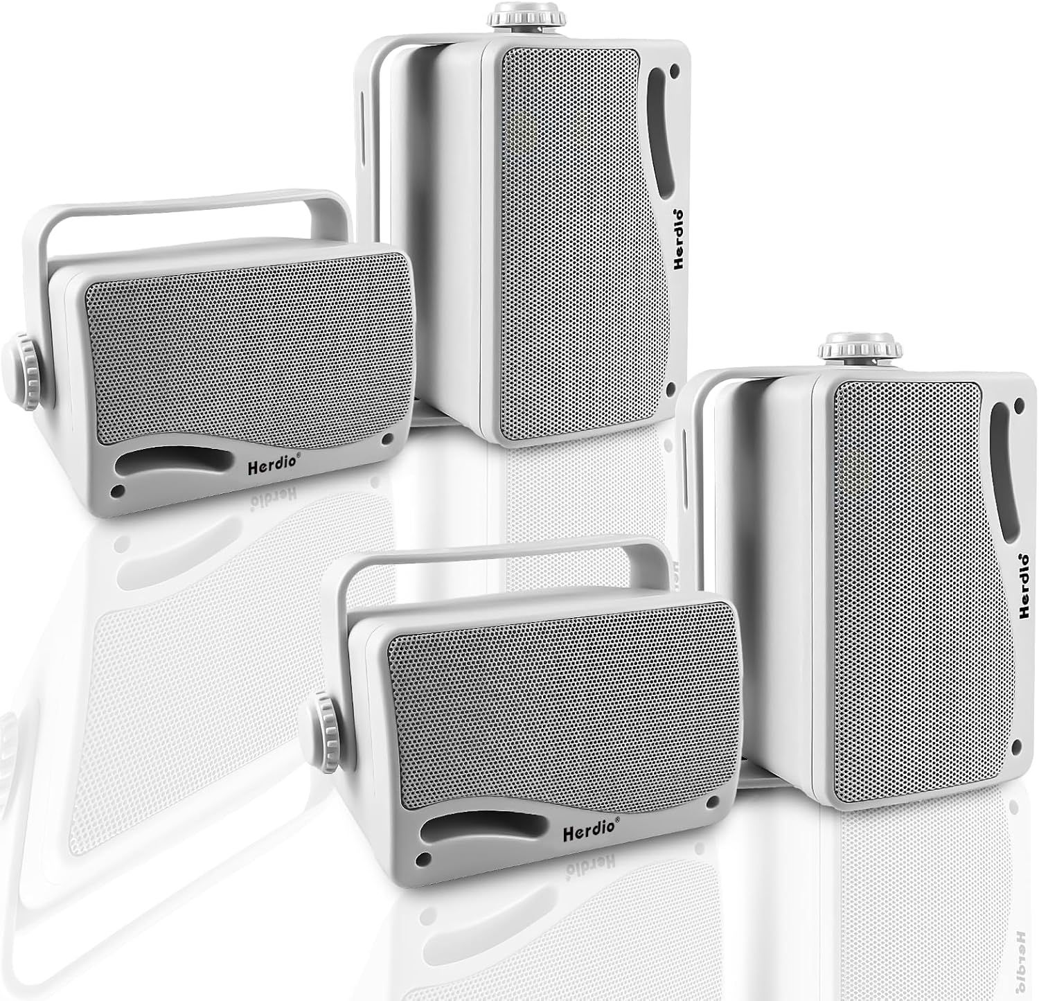 Herdio 3.5 Inch Passive Outdoor Speakers Wired Waterproof Wall Mount Speakers with 400W Superior Sound, All-Weather Durability, for Home Patio Garden Marine Boat Garage Indoor,4-Pack White