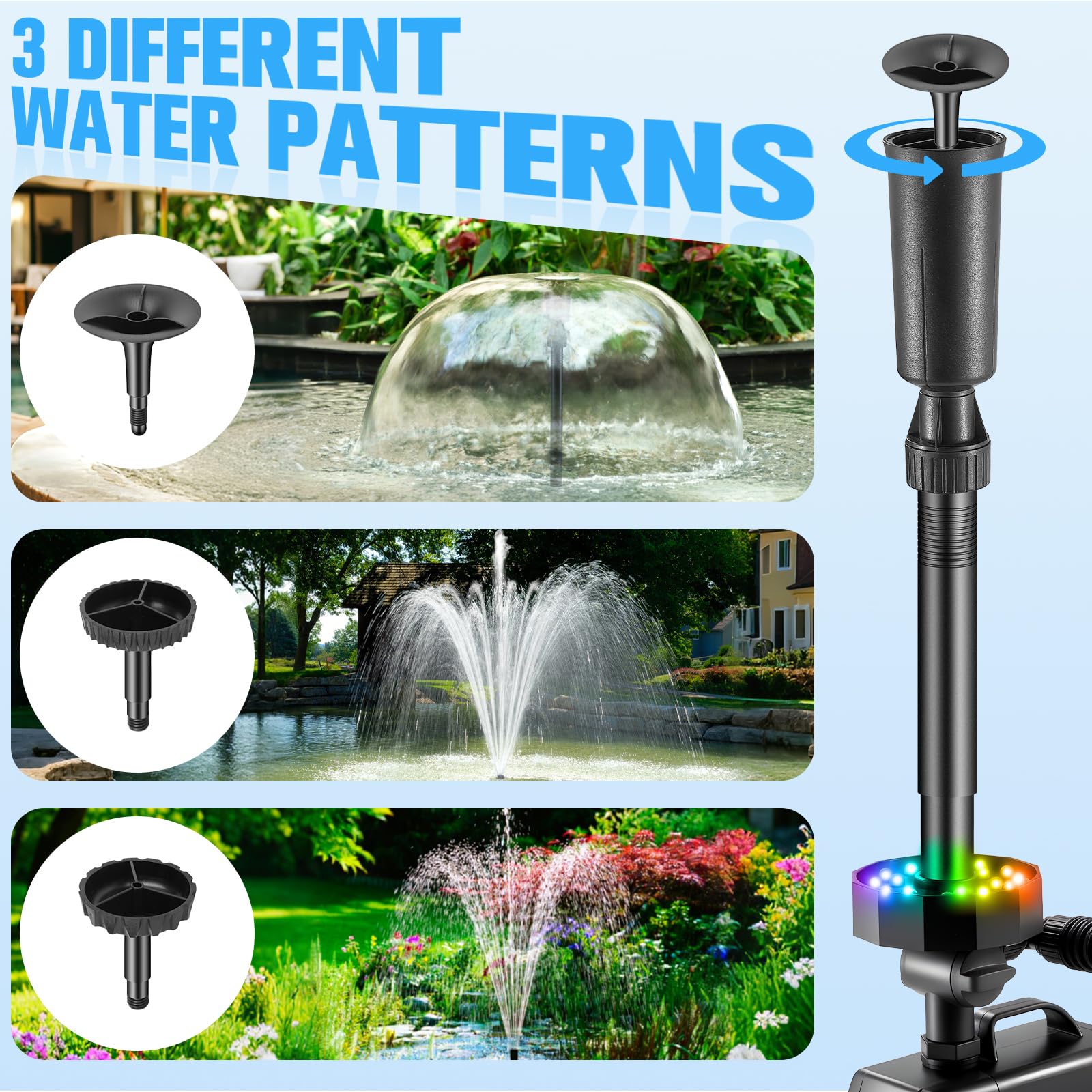 Zestawy systemów filtrów do stawu RGB, fontanna filtrująca 3 w 1 z kolorowymi światłami, skrzynka filtracyjna do stawu 660 GPH, wielowarstwowa filtracja, odpowiednia do stawu ogrodowego