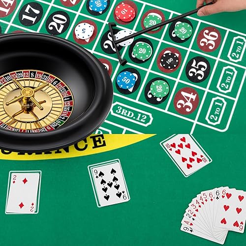 Miniatura 4 de El juego de ruedas de ruleta incluye rueda de ruleta de 10 pulgadas, fieltro de doble cara, 200 fichas, rastrillo de chips, marcador acrílico, botón