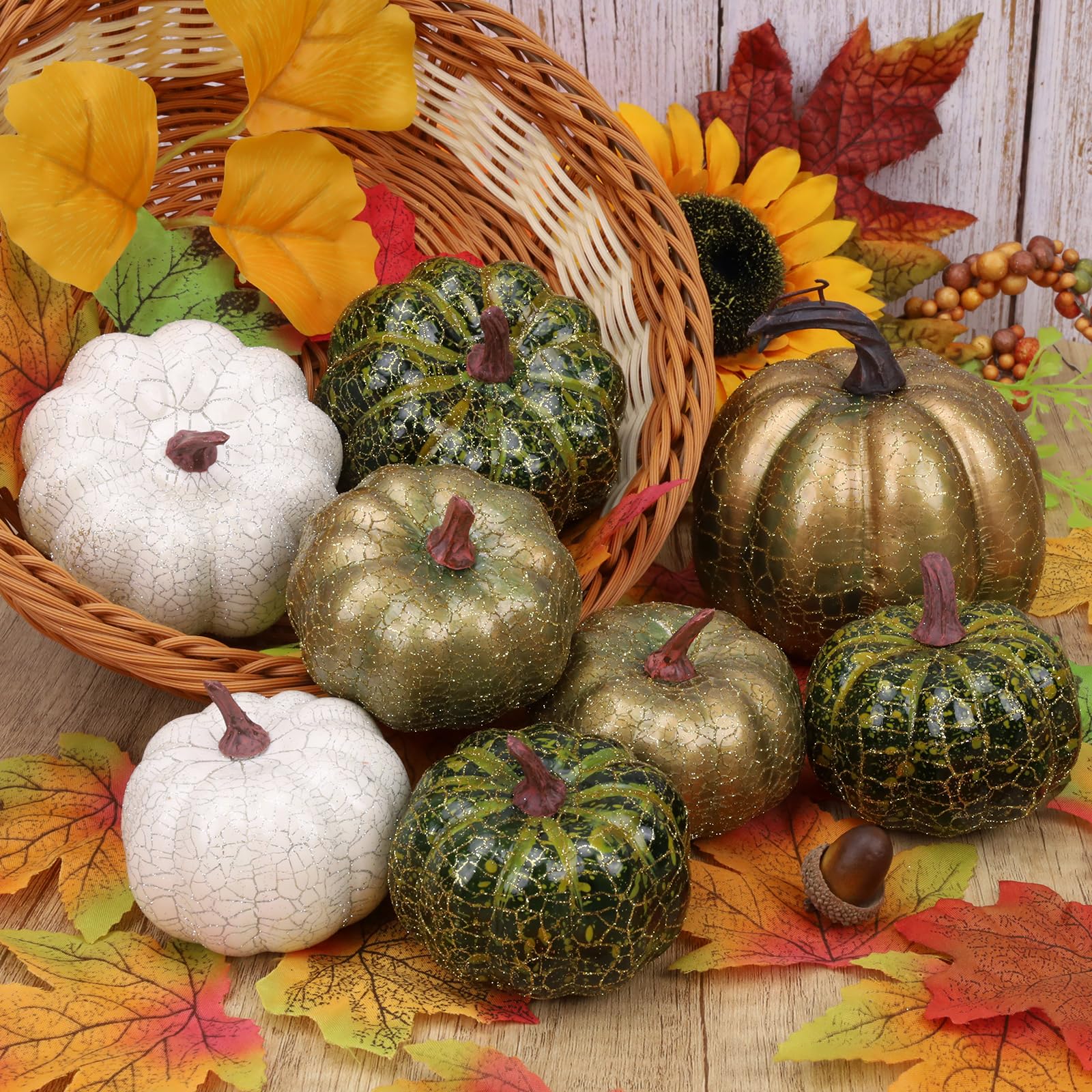8 Pcs Artificiel Faux Citrouilles Mousse Simulation Automne Récolter Légume Modèle Cuisine Halloween Décoration - Couleur aléatoire