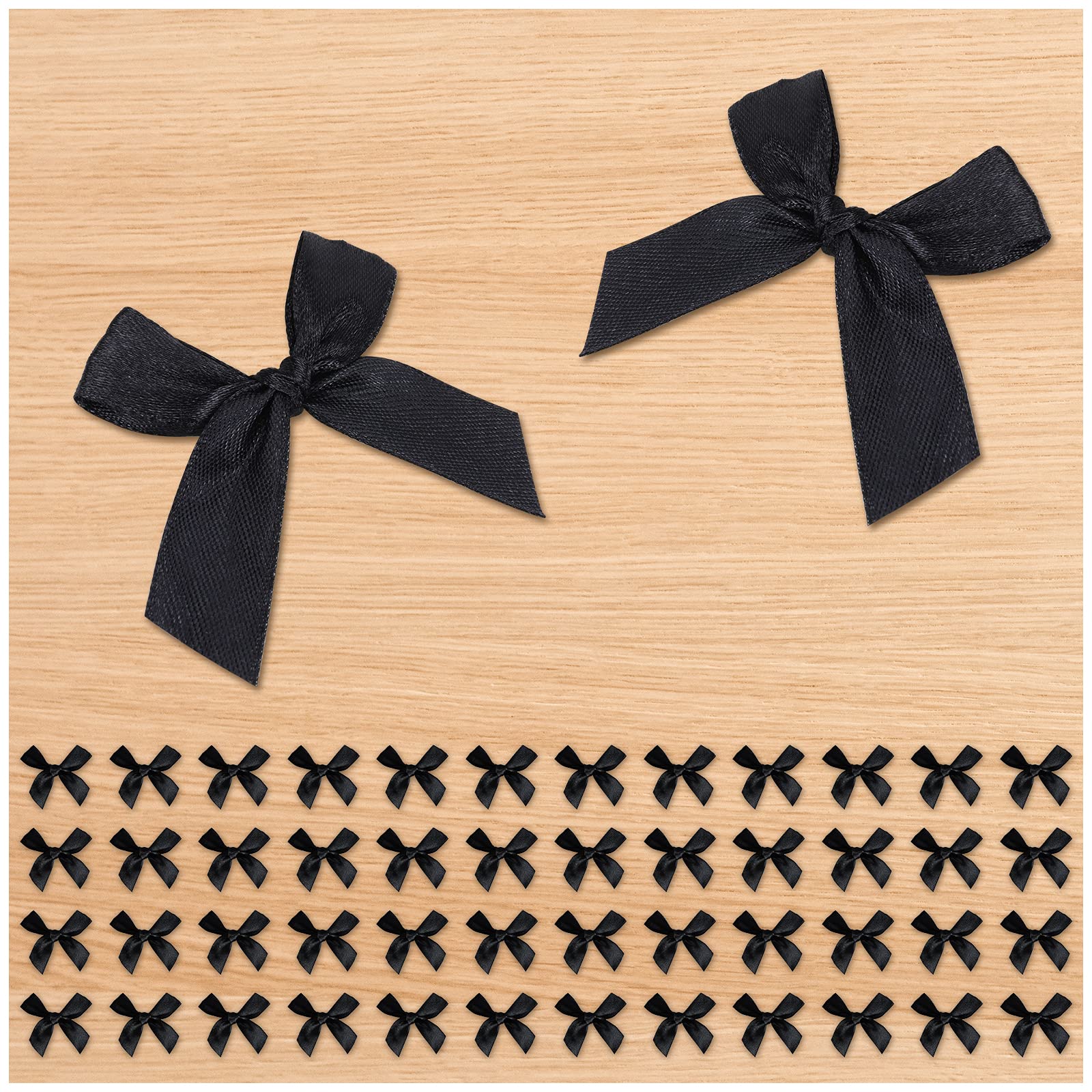 Lot De 50 Mini Nœuds En Satin Noir Autocollants - 7,5x6 Cm, Pour Emballage Cadeaux Et Décoration - 3